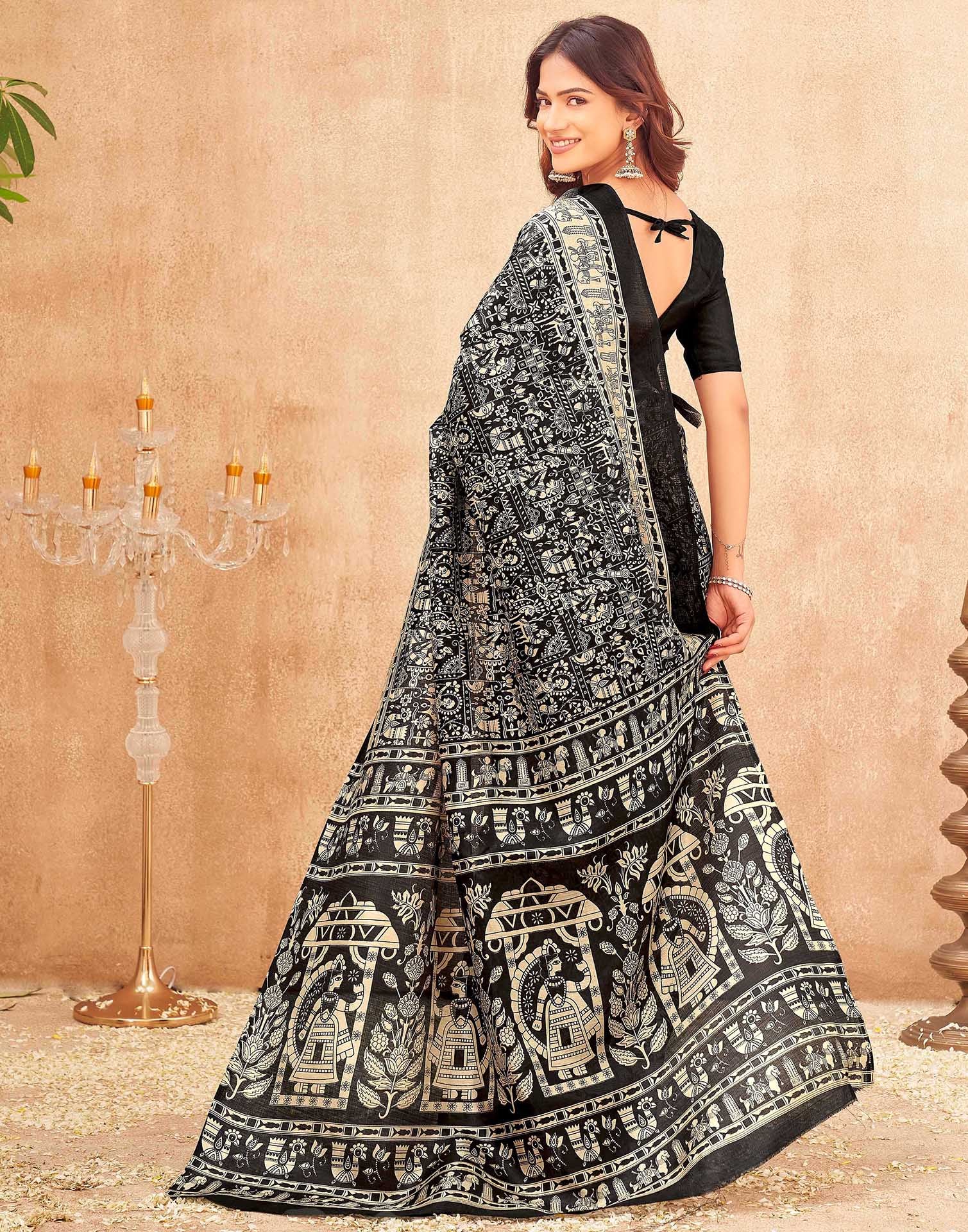 Black Khadi Printed Kalamkari Saree