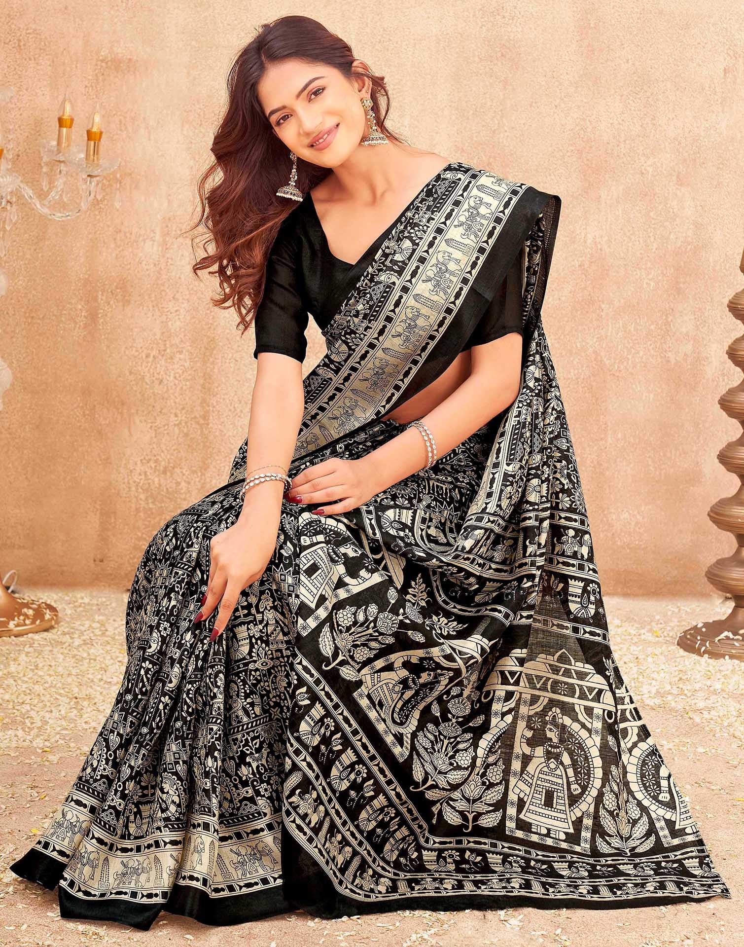 Black Khadi Printed Kalamkari Saree