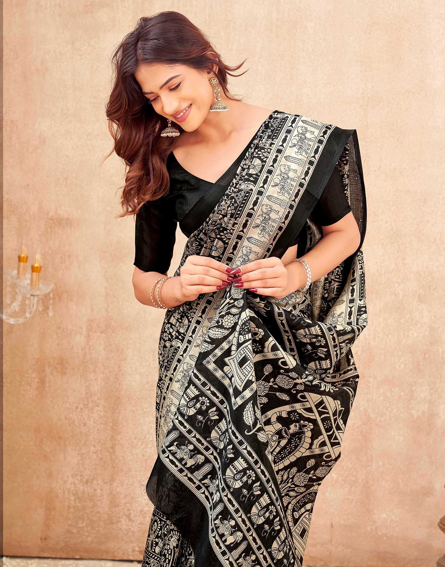 Black Khadi Printed Kalamkari Saree