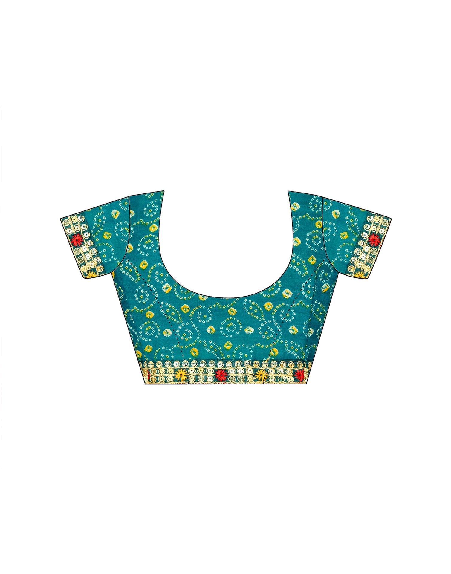 Dark Teal Blue Chiffon Bandhani Printed Lace Saree