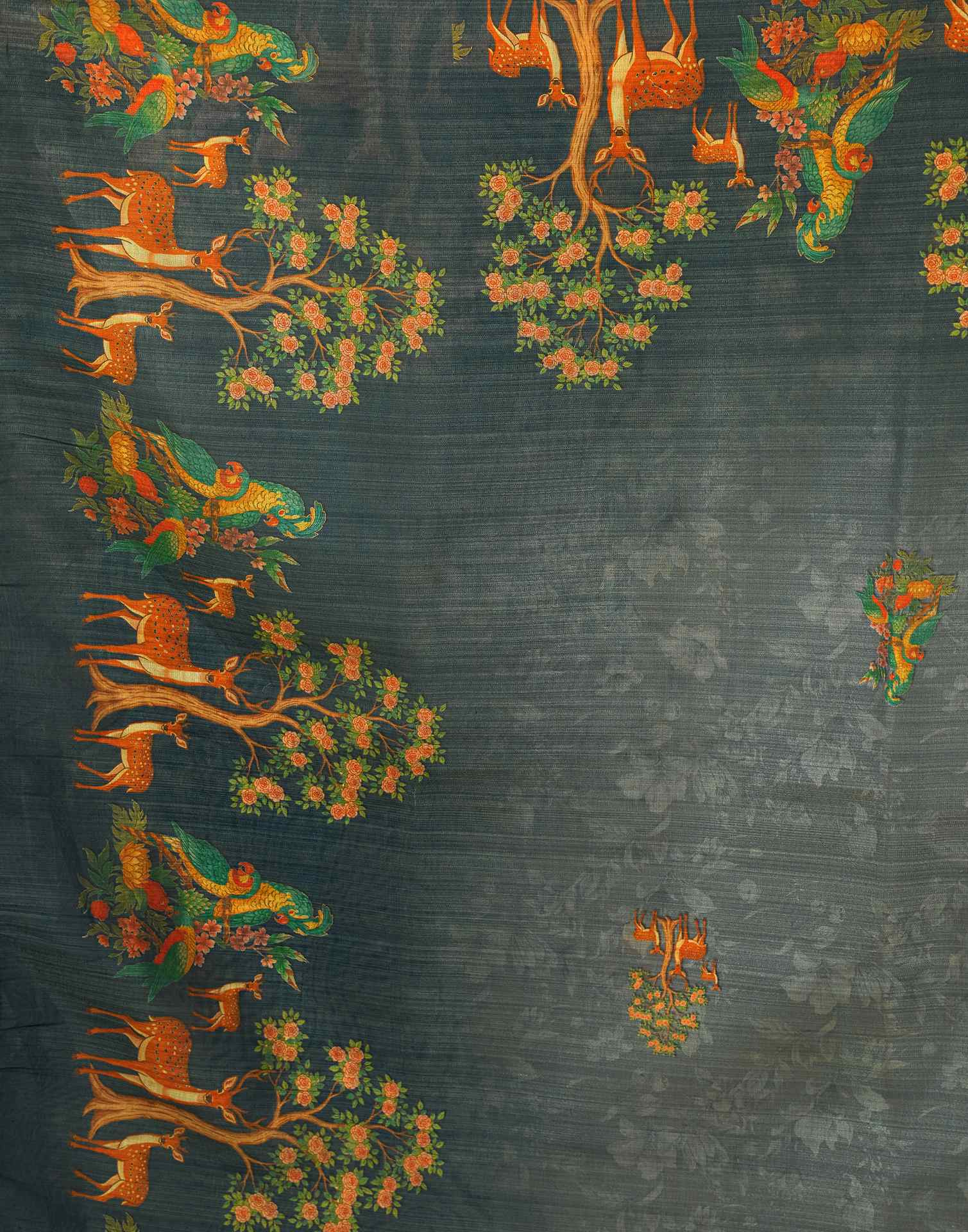 Grey Shimmer Silk Printed Saree