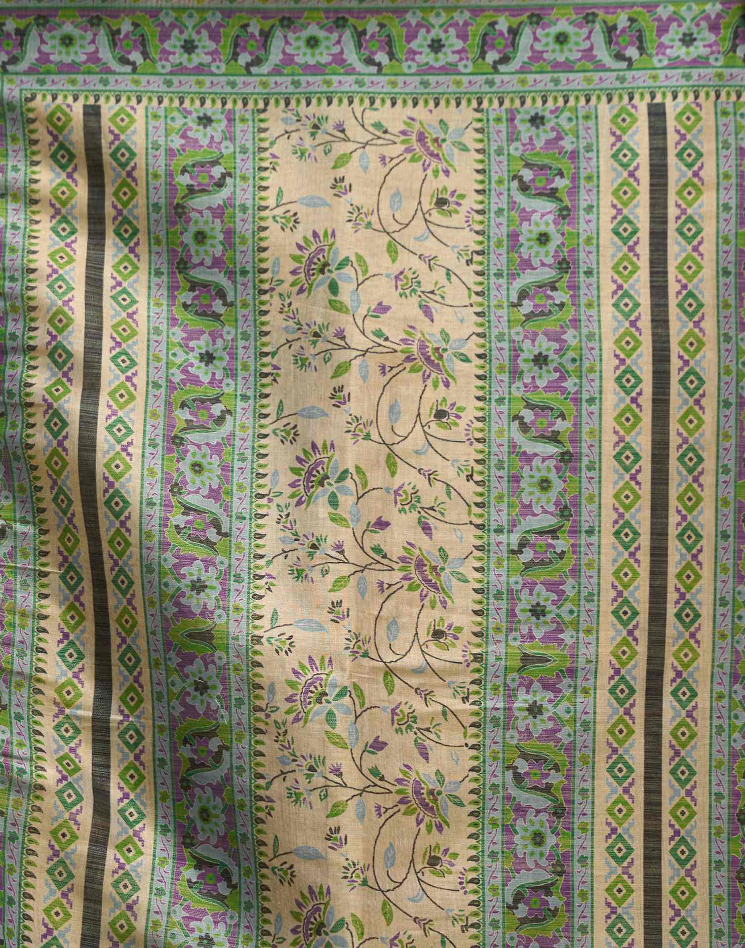 Beige Shimmer Silk Printed Saree