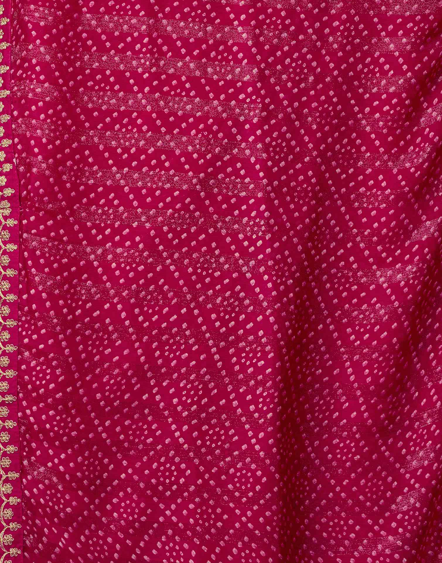 Pink Chiffon Bandhani Printed Lace Saree