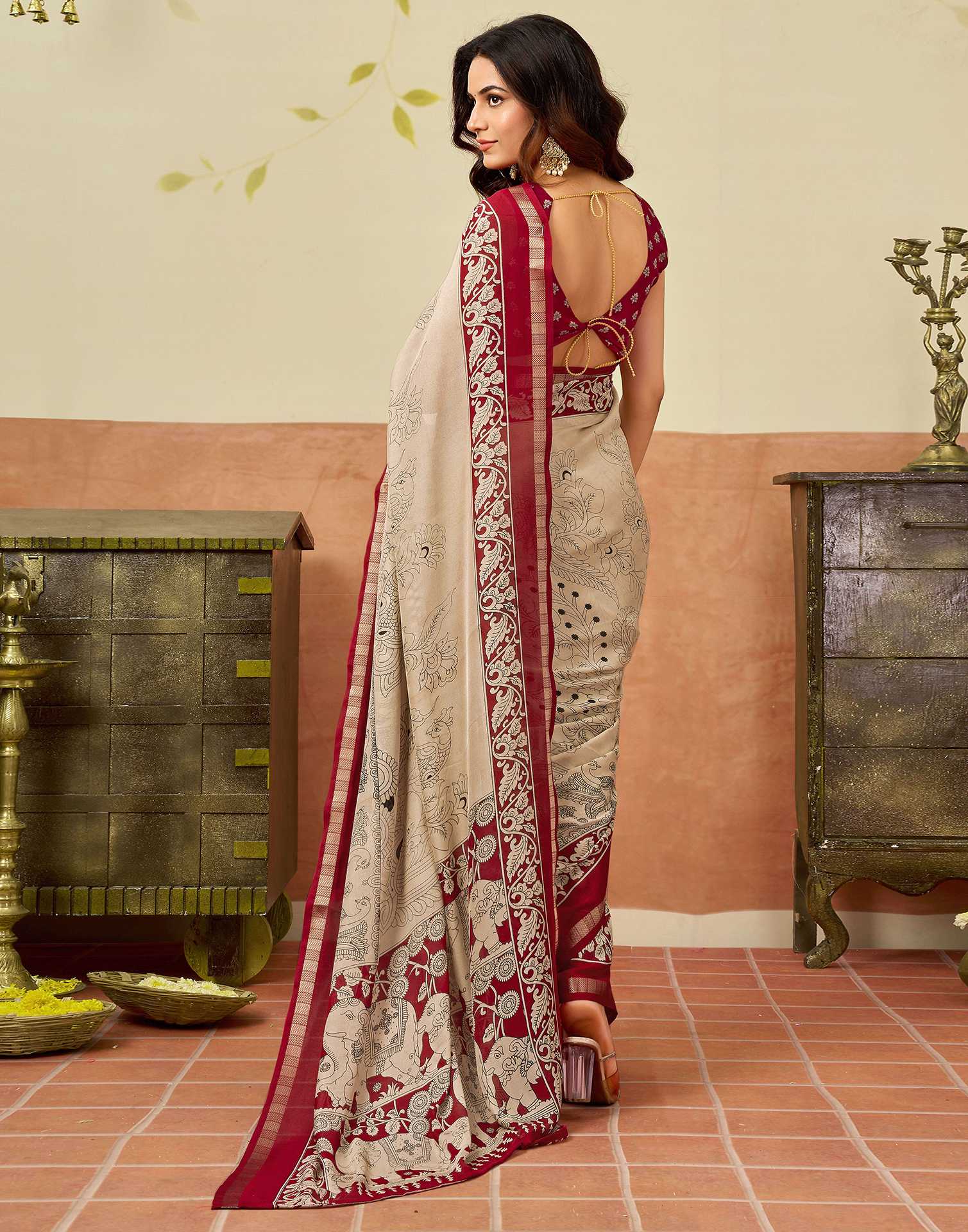 Beige Georgette Printed Saree