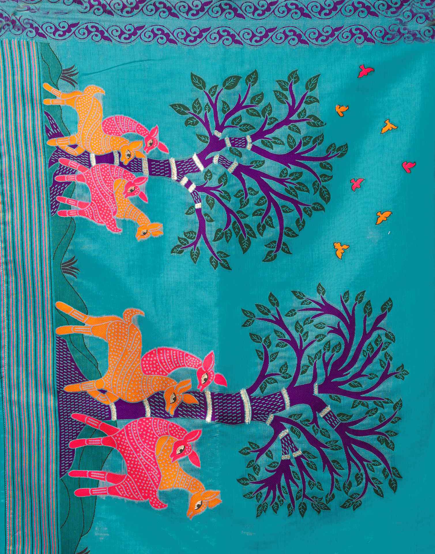 Turquoise Blue Chanderi Woven Saree