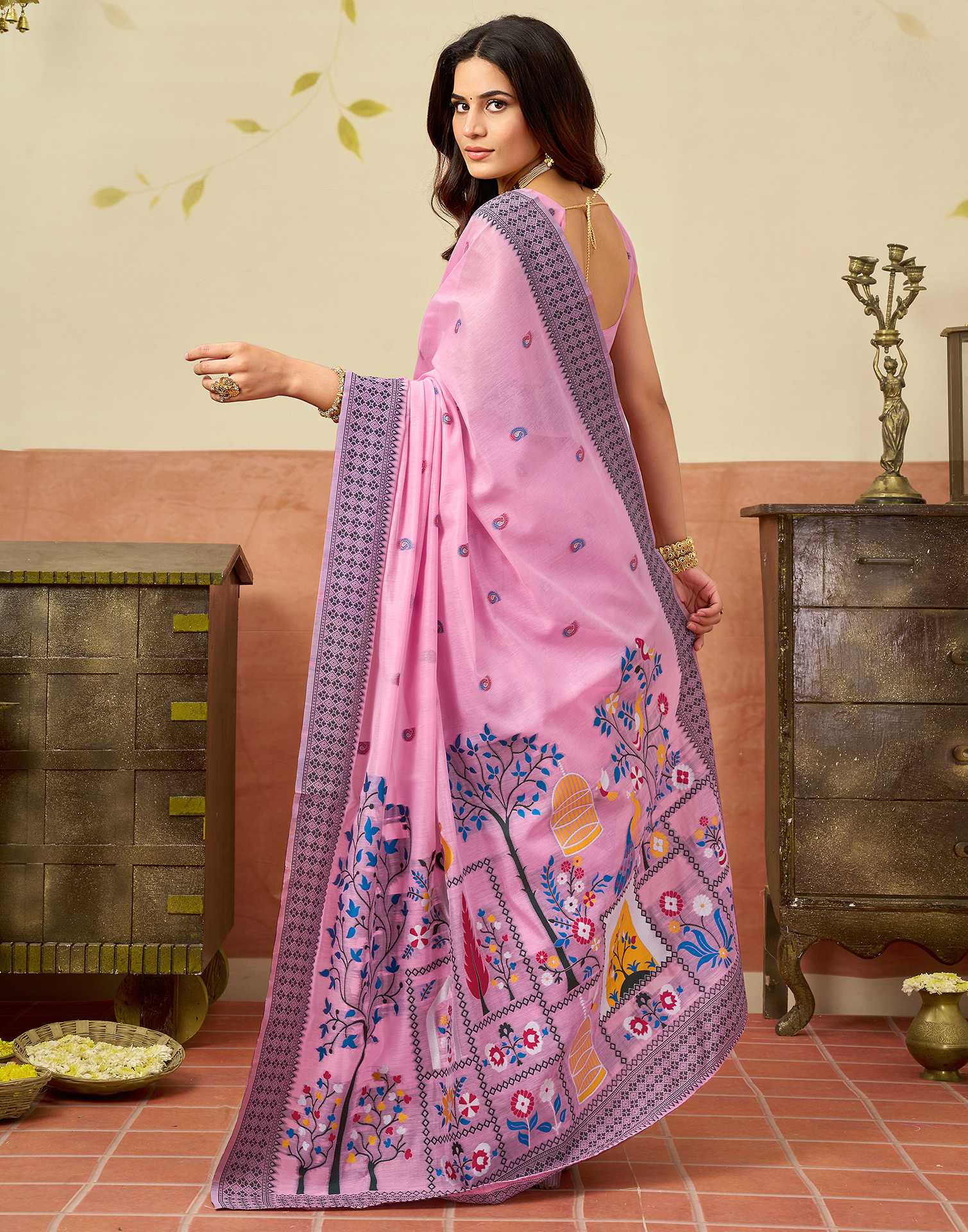 Light Pink Chanderi Woven Saree