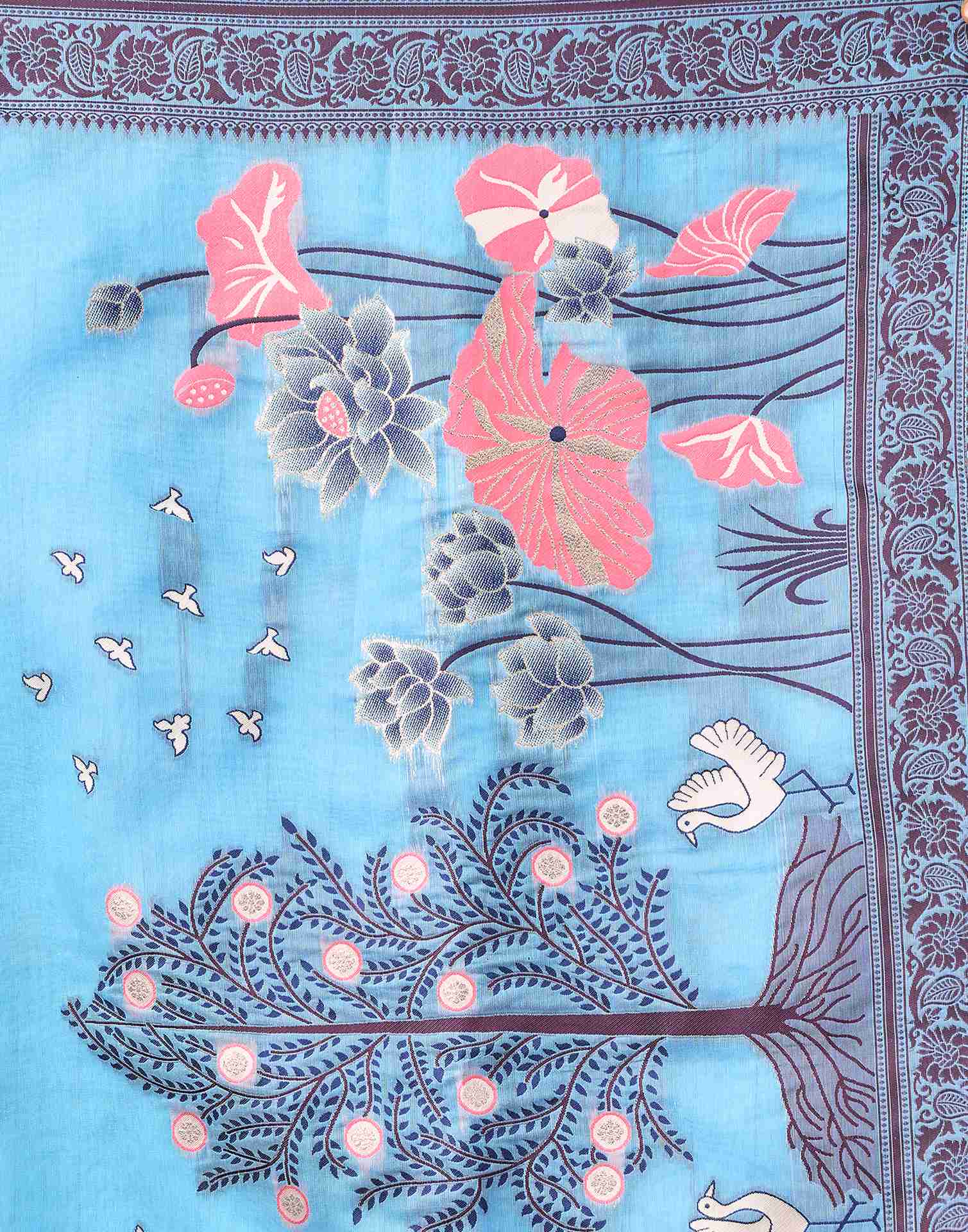 Sky Blue Chanderi Woven Saree