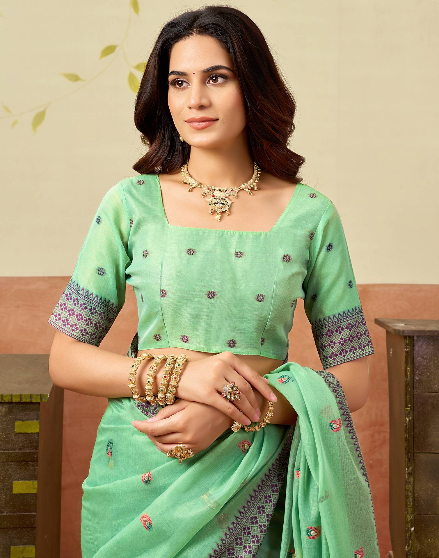 Light Green Chanderi Woven Saree