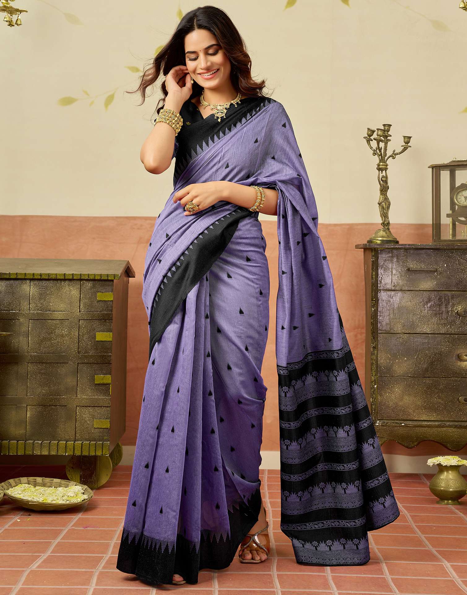 Lavender Chanderi Woven Saree