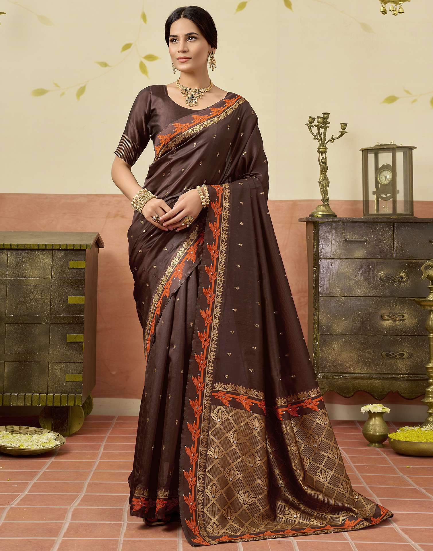 Brown Silk Woven Saree