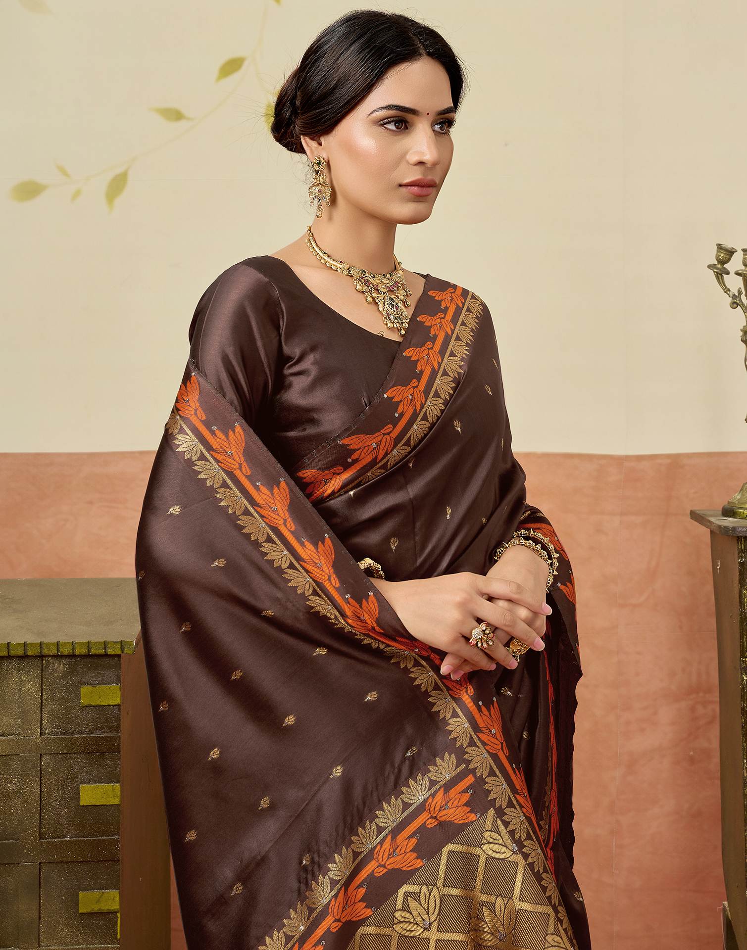 Brown Silk Woven Saree