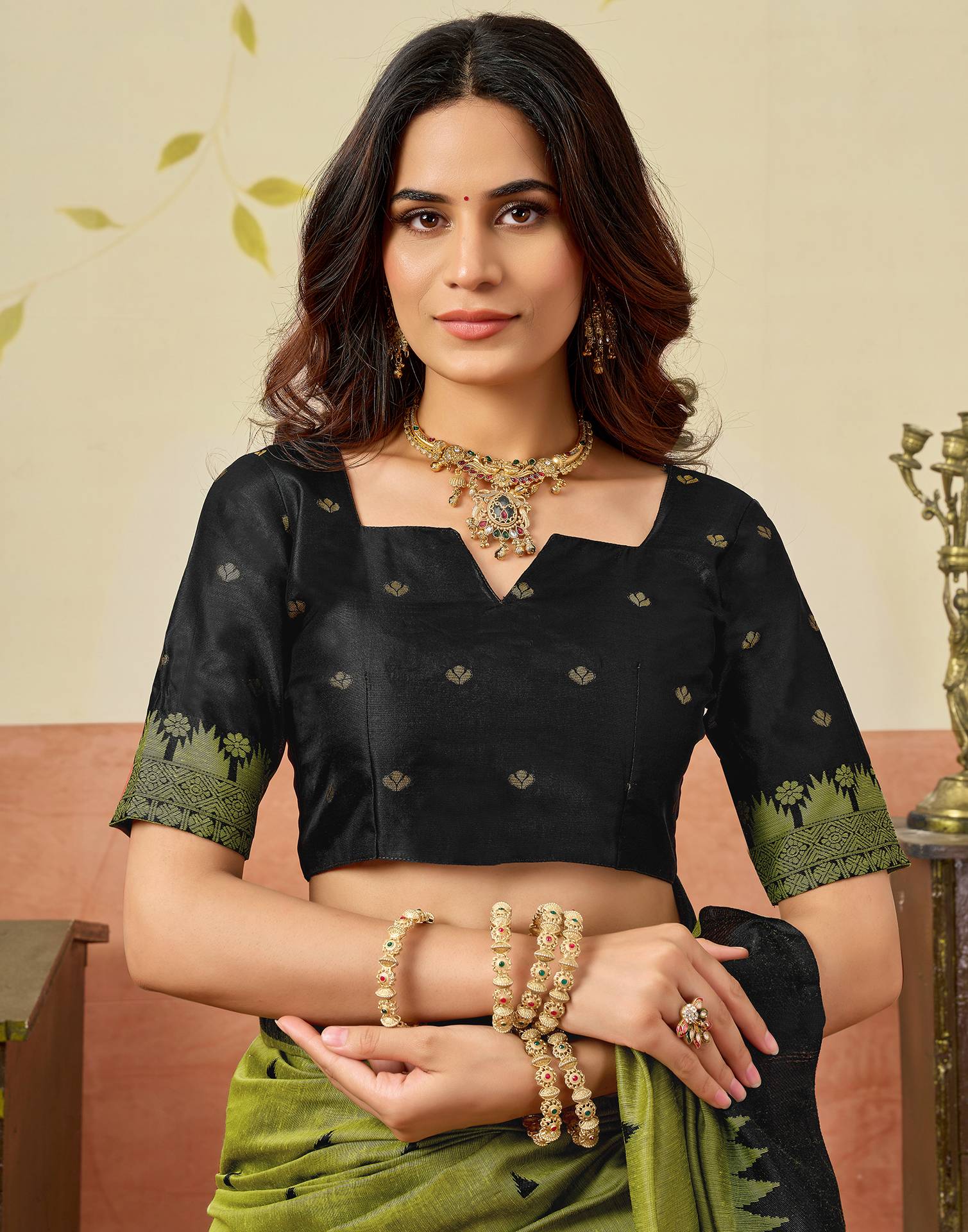 Parrot Green Chanderi Woven Saree