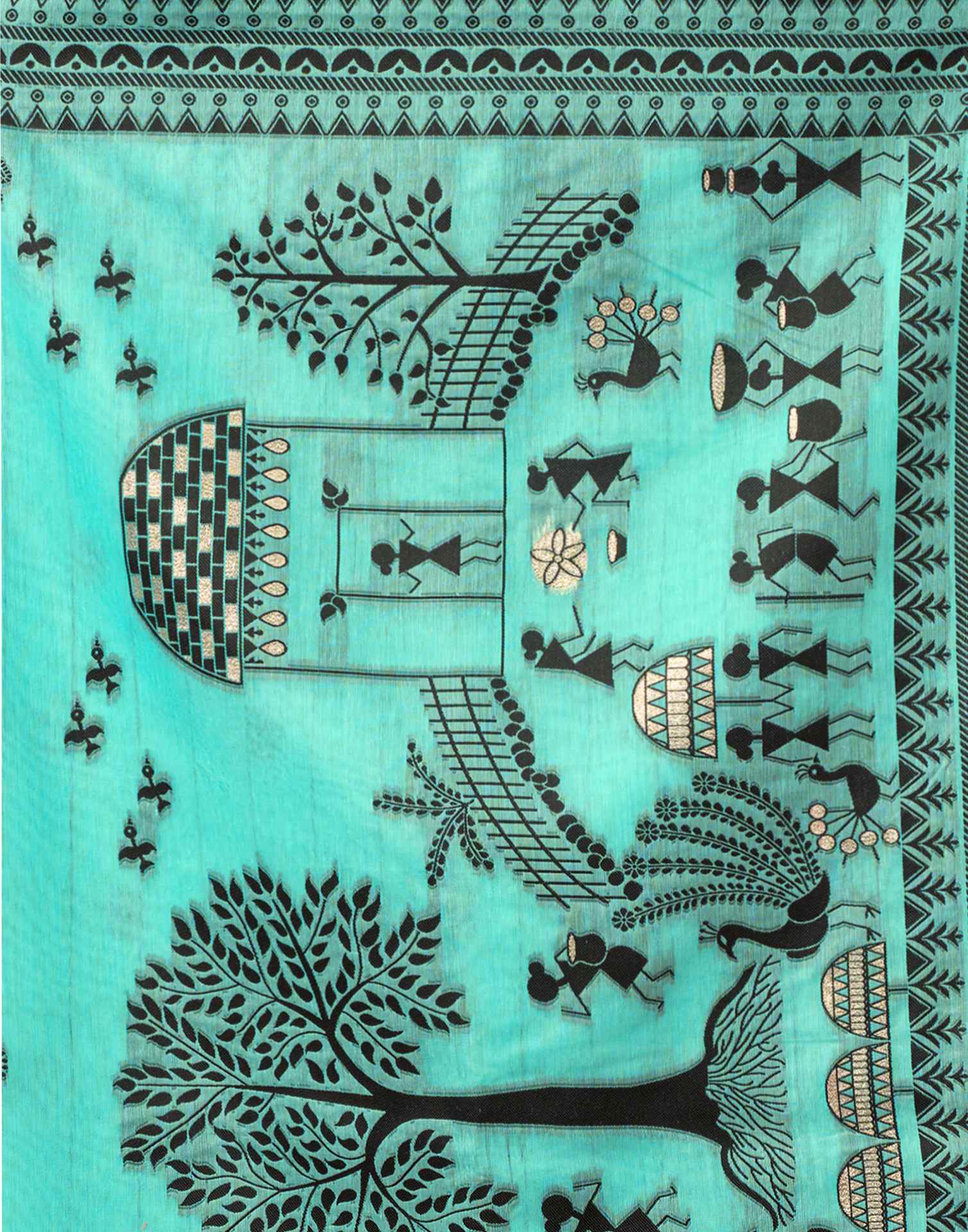 Turquoise Chanderi Woven Saree