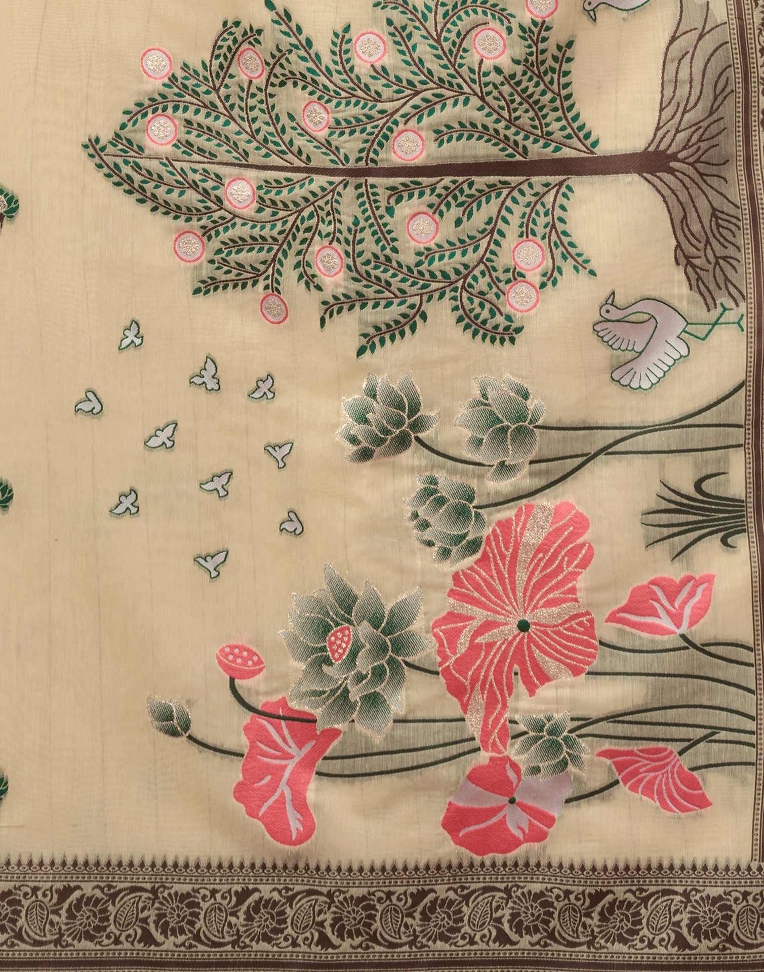 Beige Chanderi Woven Saree