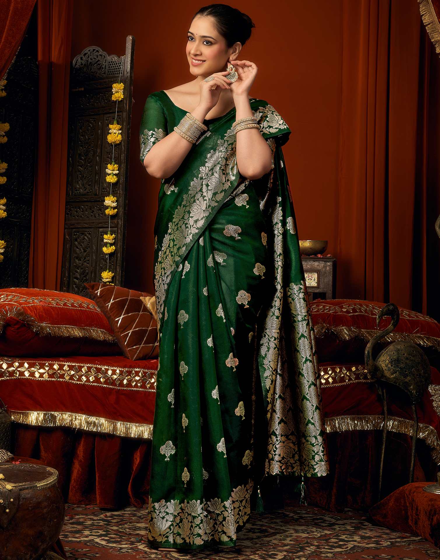 Green Silk Woven Banarasi Saree