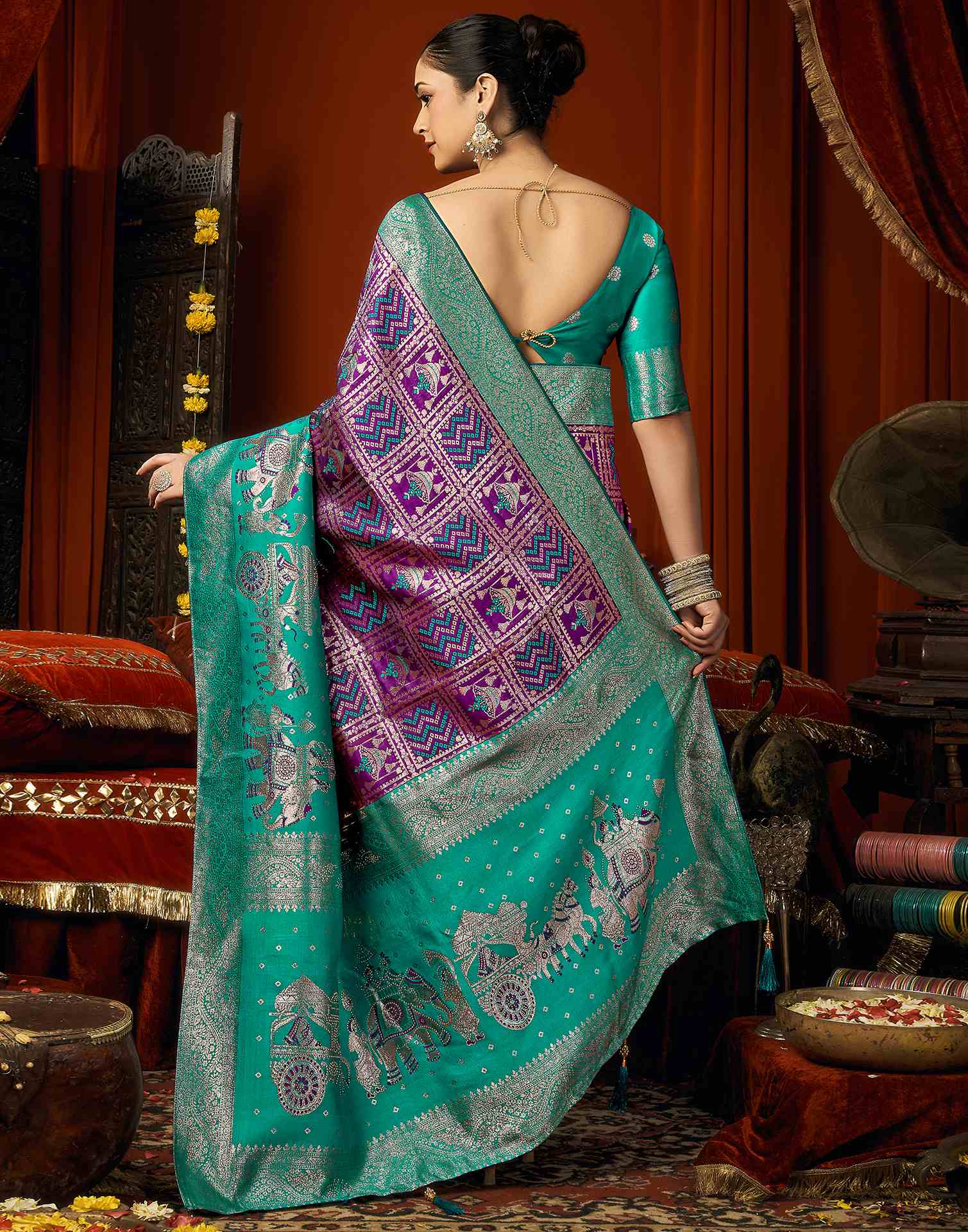 Dark Purple Silk Woven Banarasi Saree
