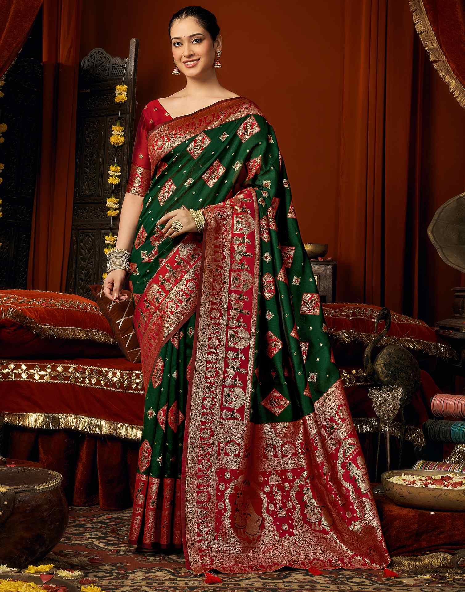 Dark Green Silk Woven Banarasi Saree
