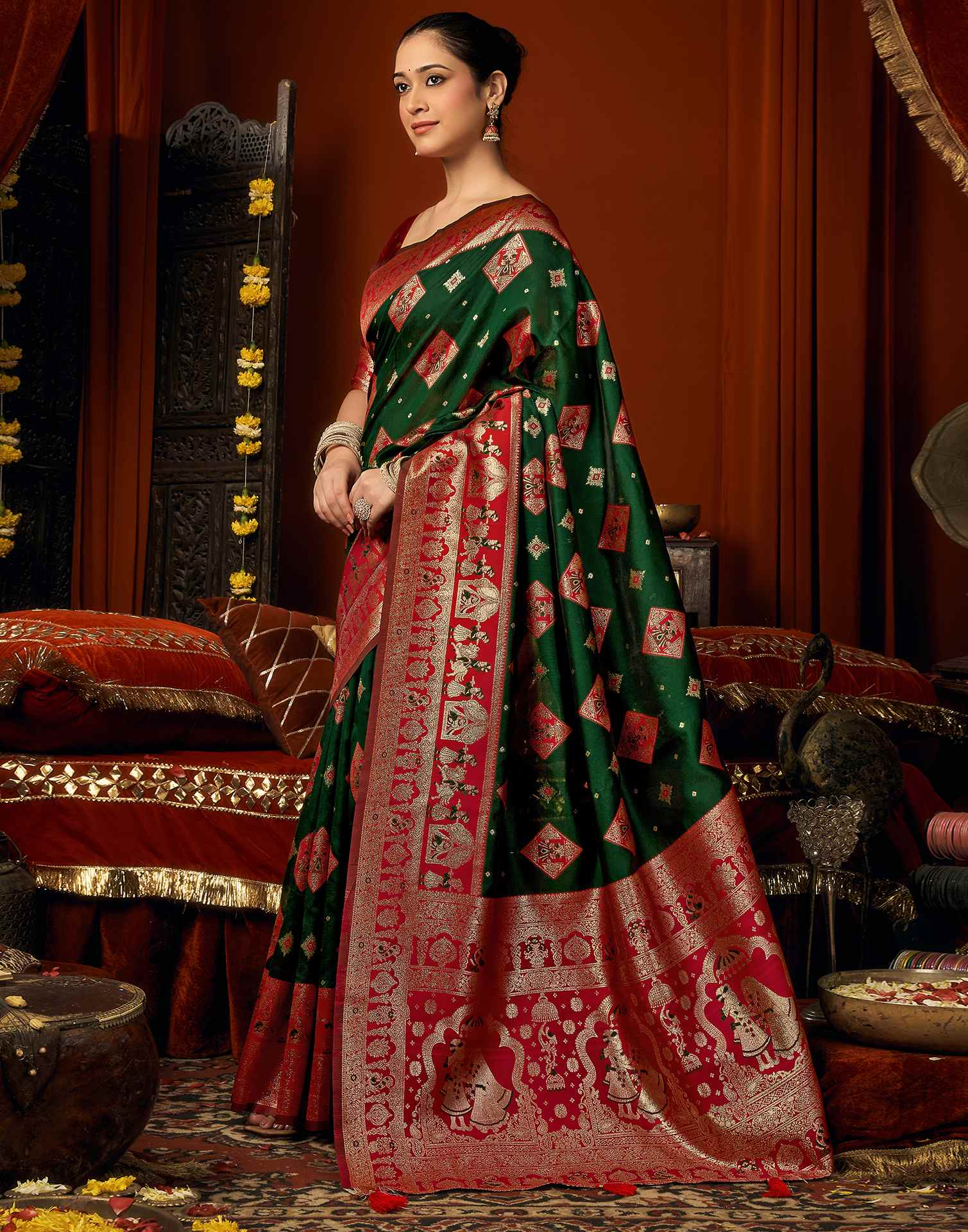 Dark Green Silk Woven Banarasi Saree