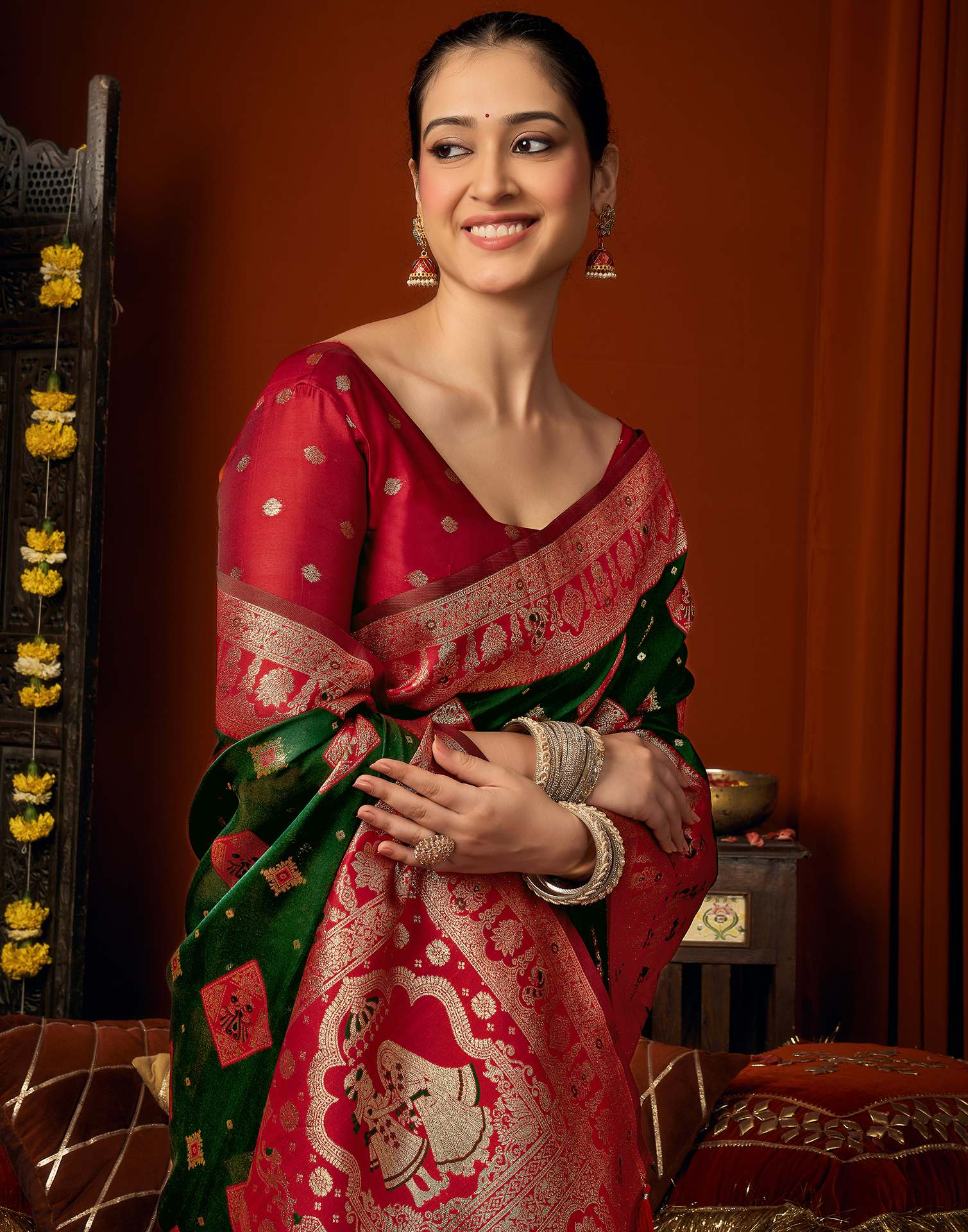 Dark Green Silk Woven Banarasi Saree