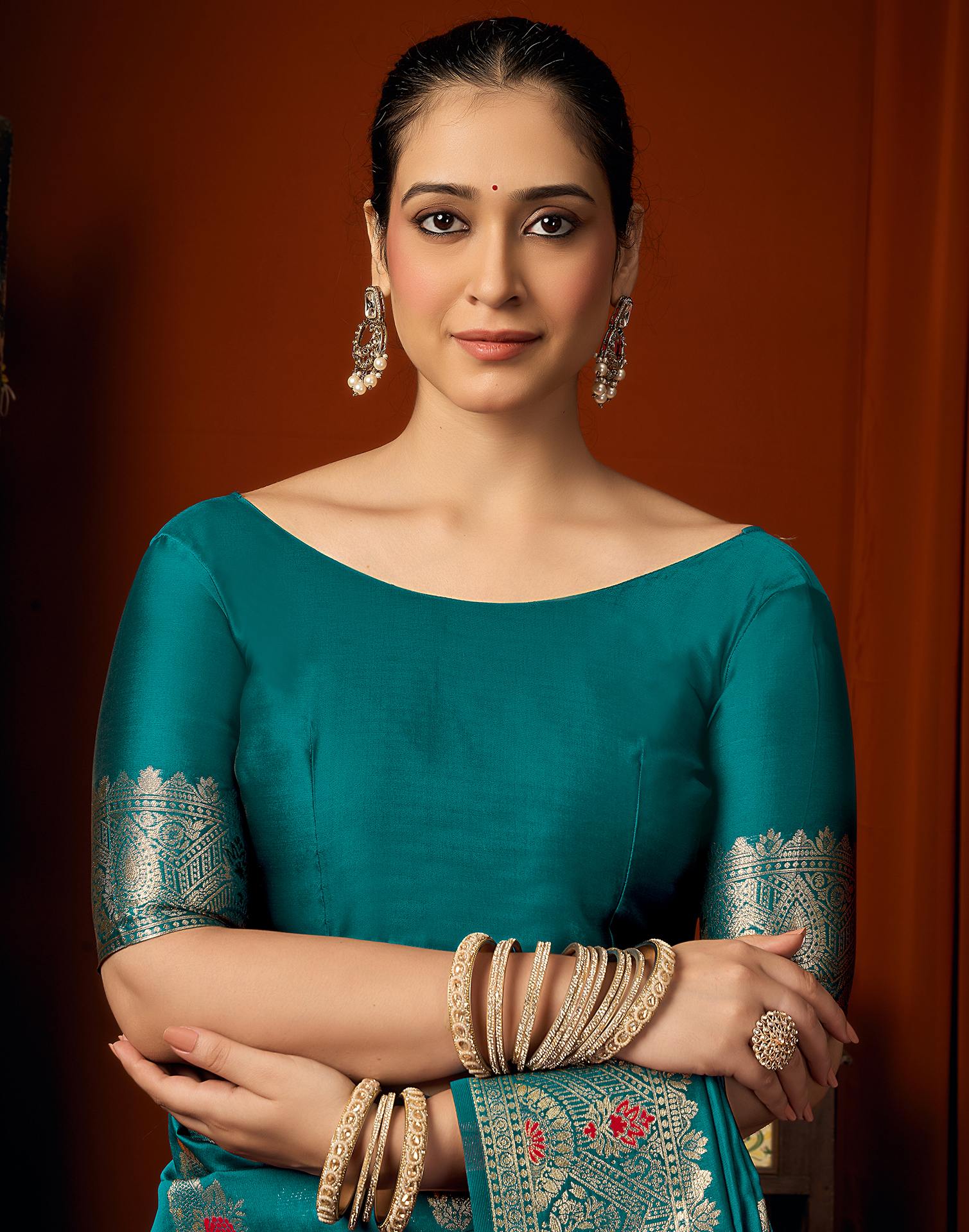 Peacock Blue Silk Woven Banarasi Saree