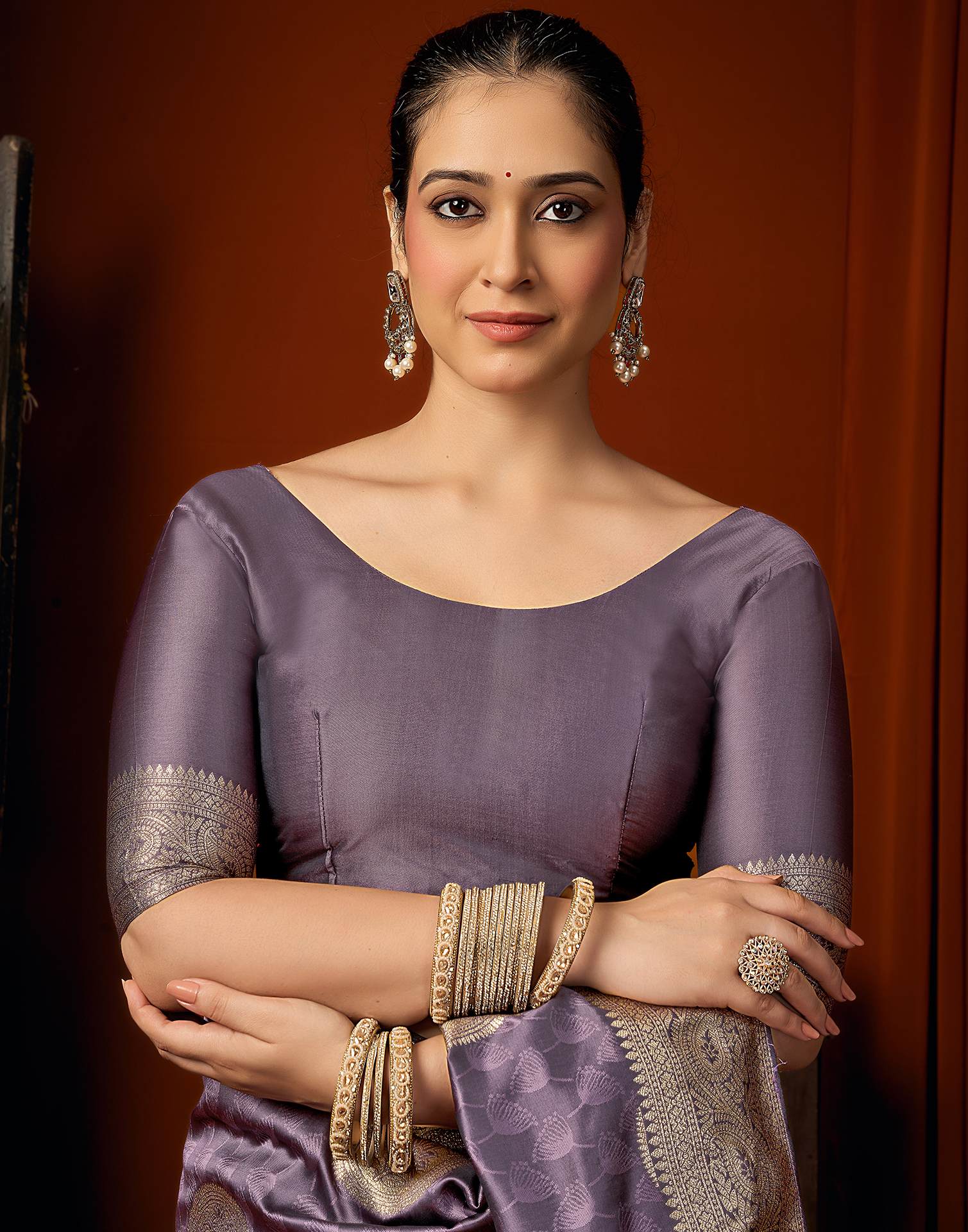 Dark Mauve Silk Woven Banarasi Saree