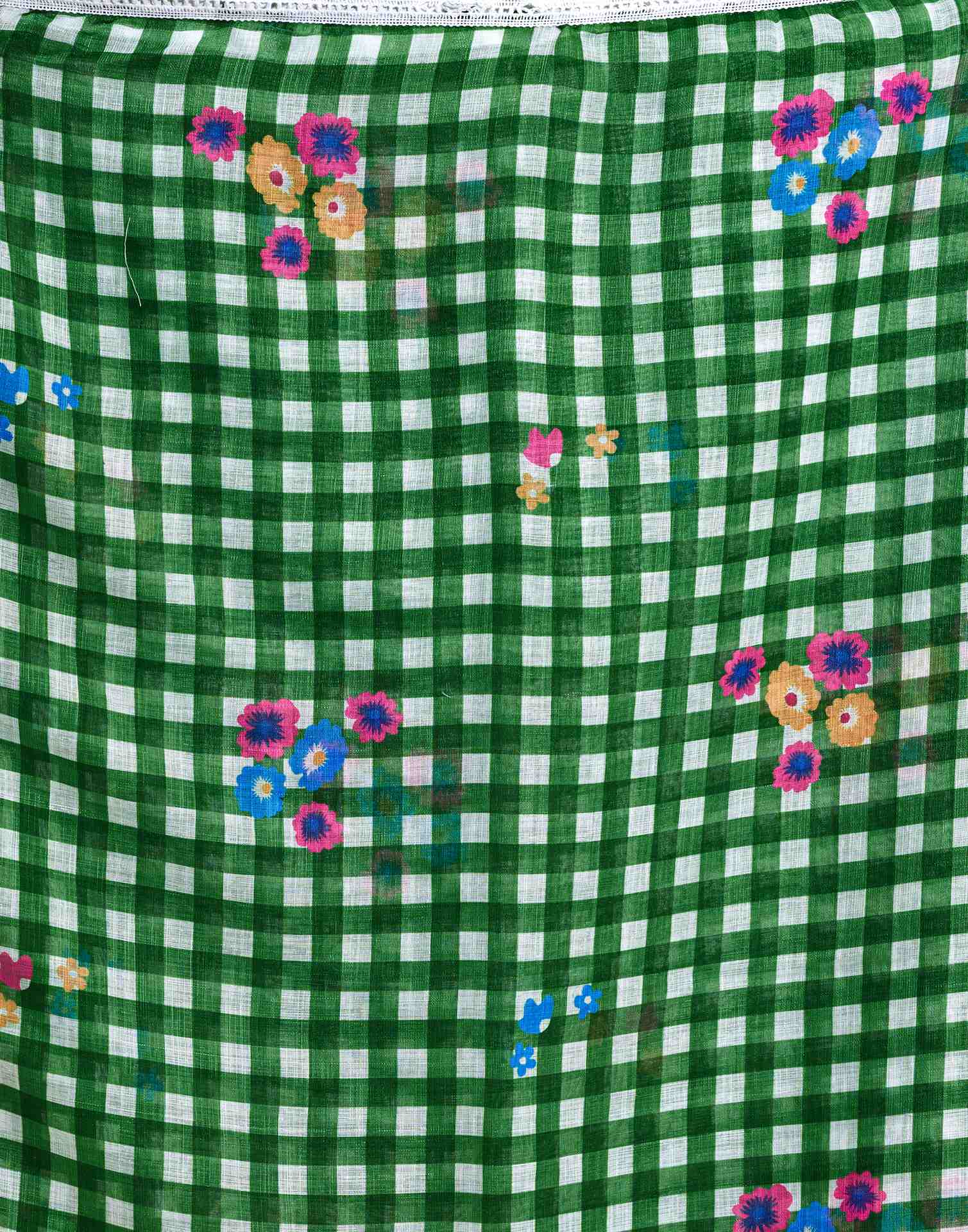 Green Linen Printed Saree