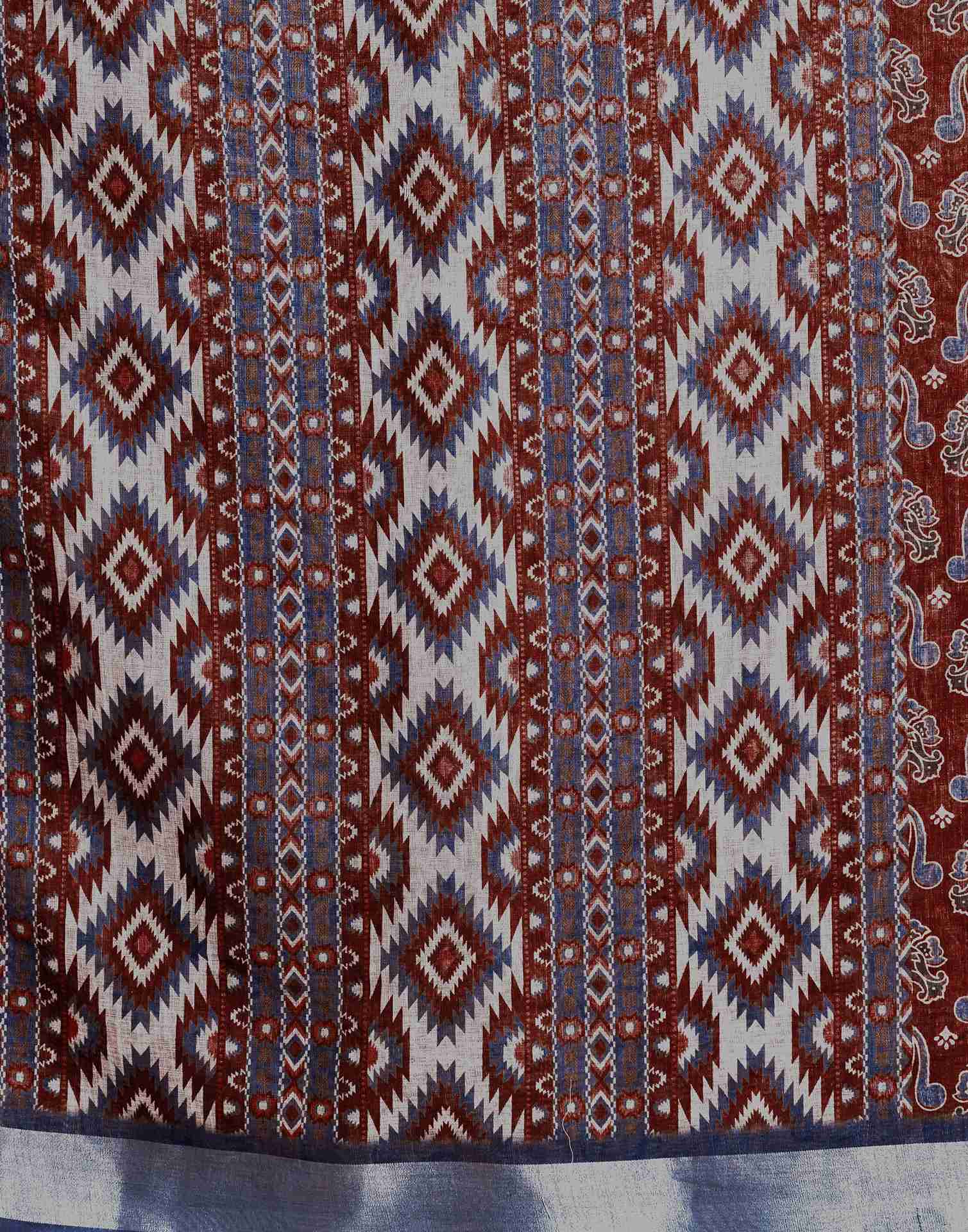 Brown Linen Printed Saree