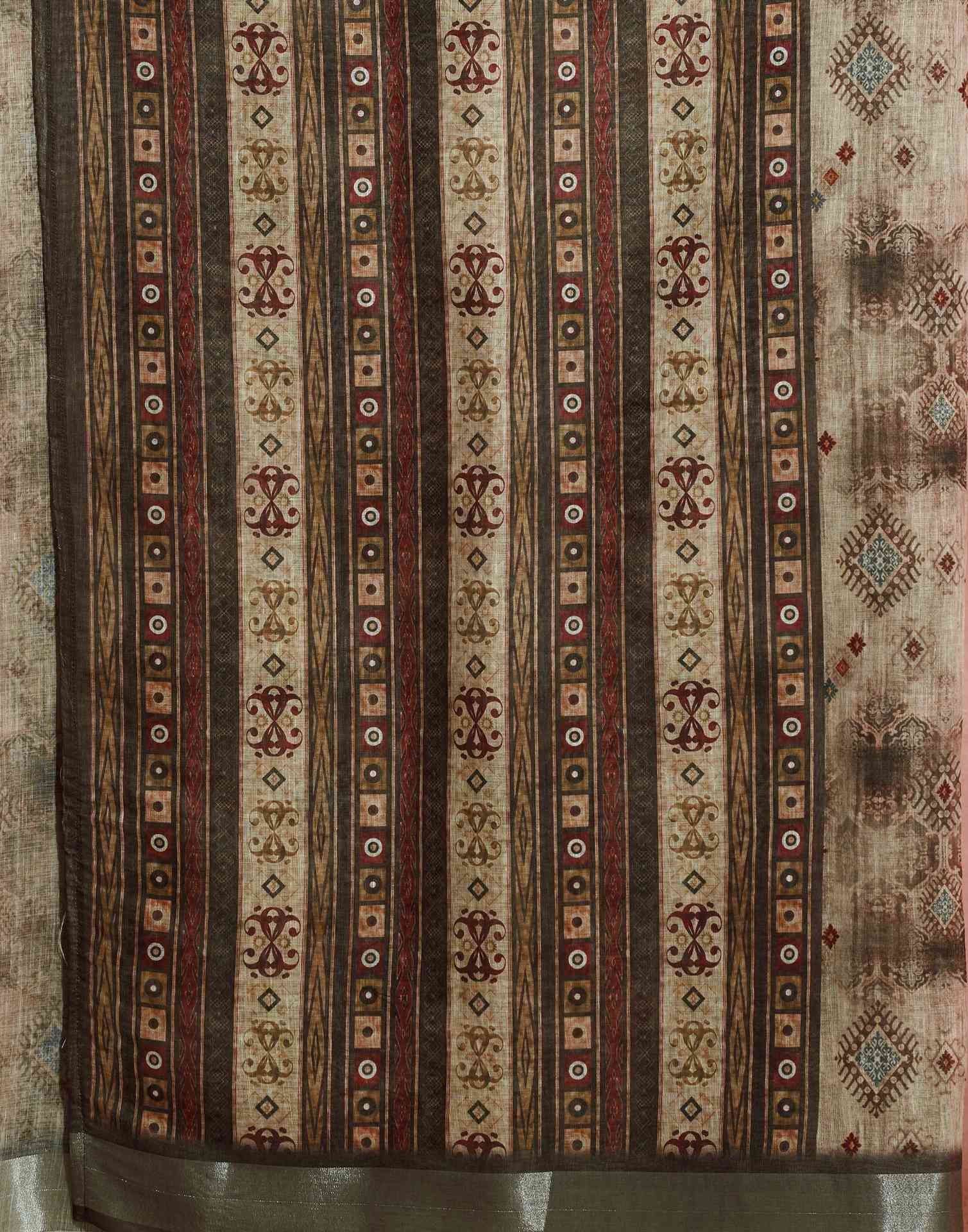 Dusty Beige Linen Printed Saree