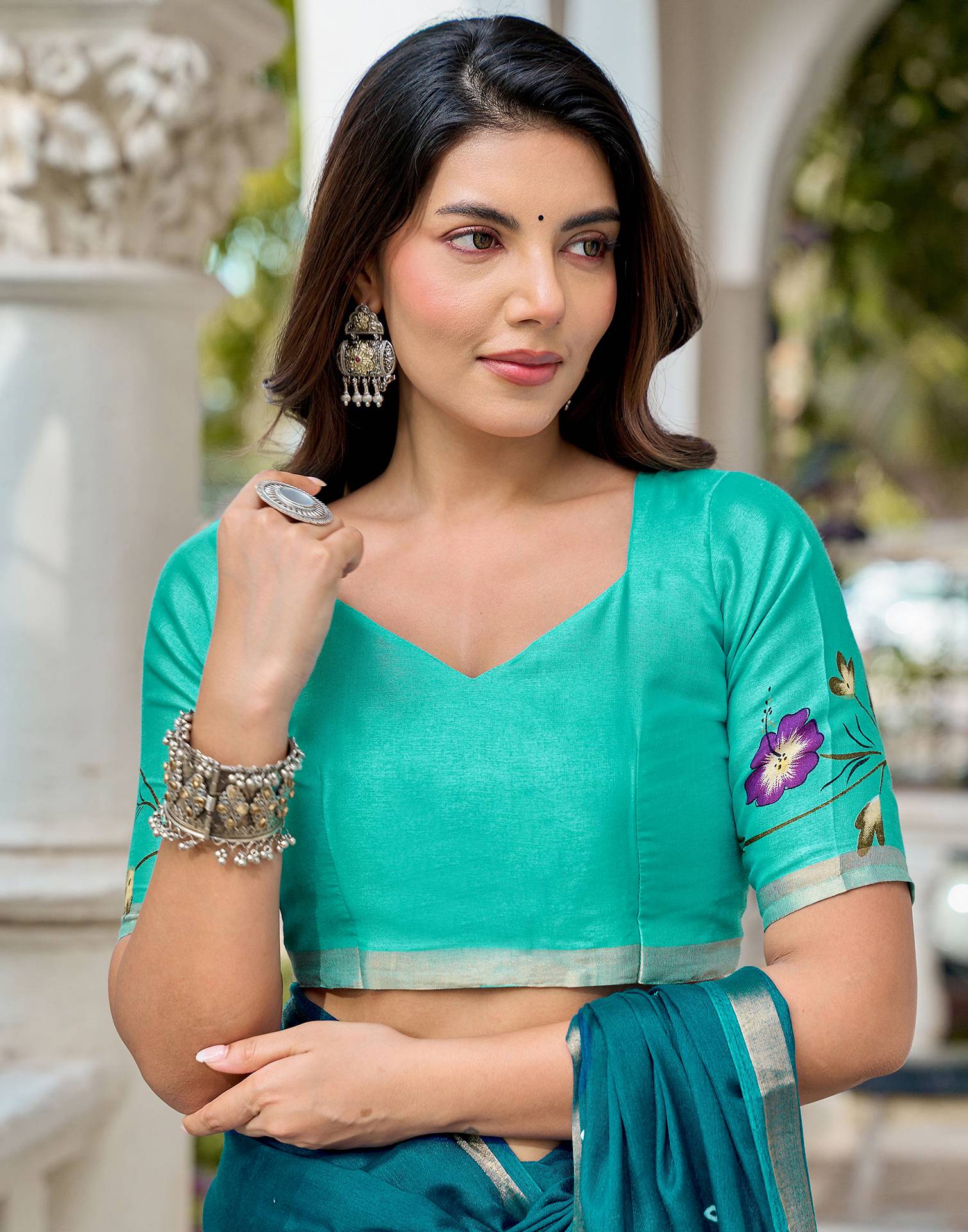 Rama Blue Silk Printed Bandhani Saree