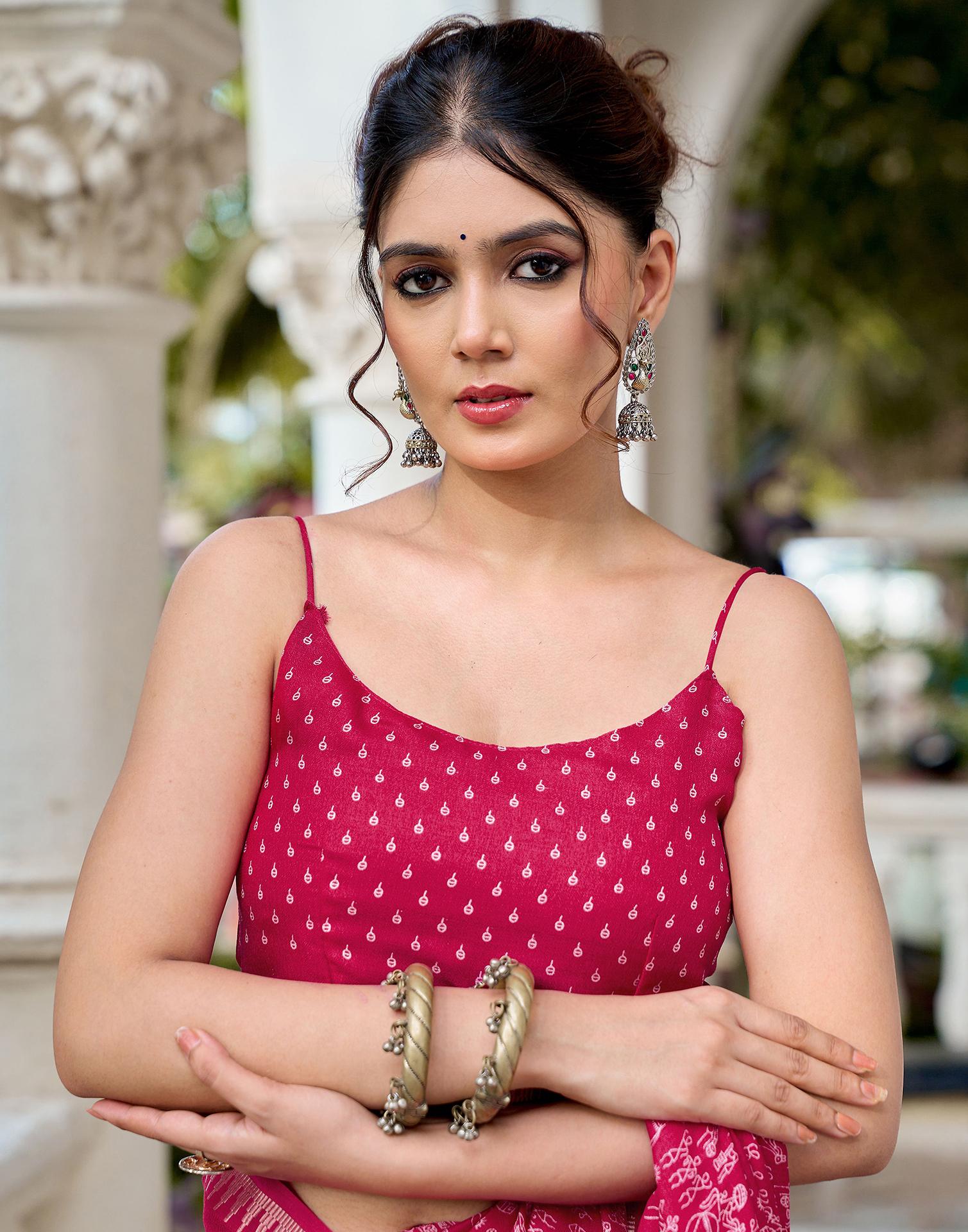 Rani Pink Georgette Warli Printed Saree