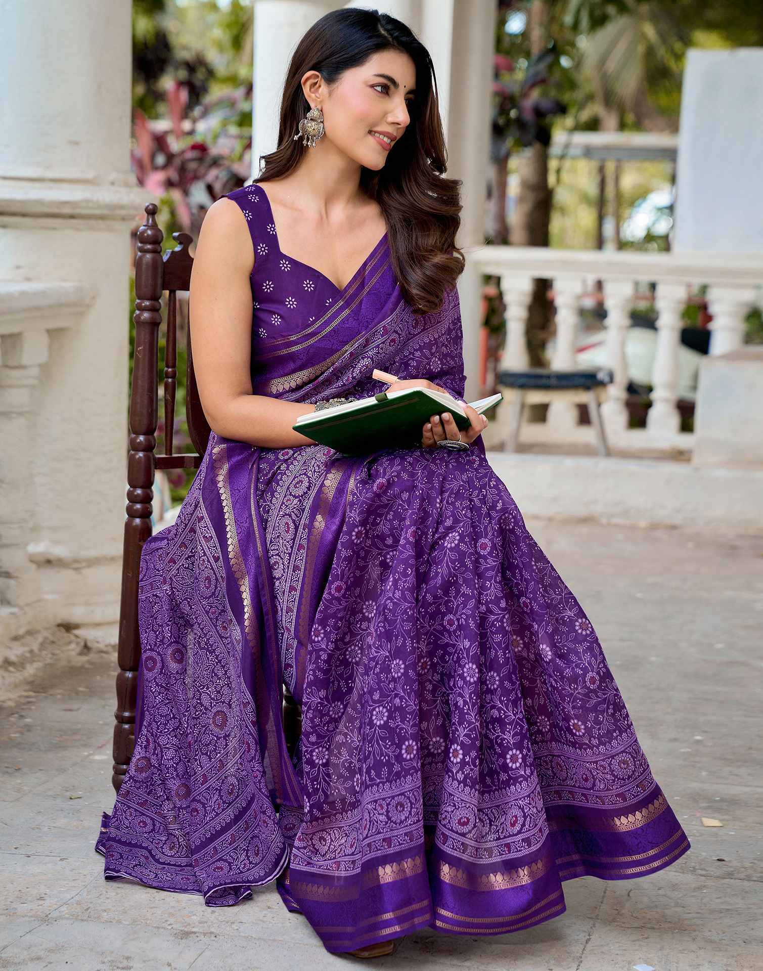 Dark Purple Georgette Printed Saree