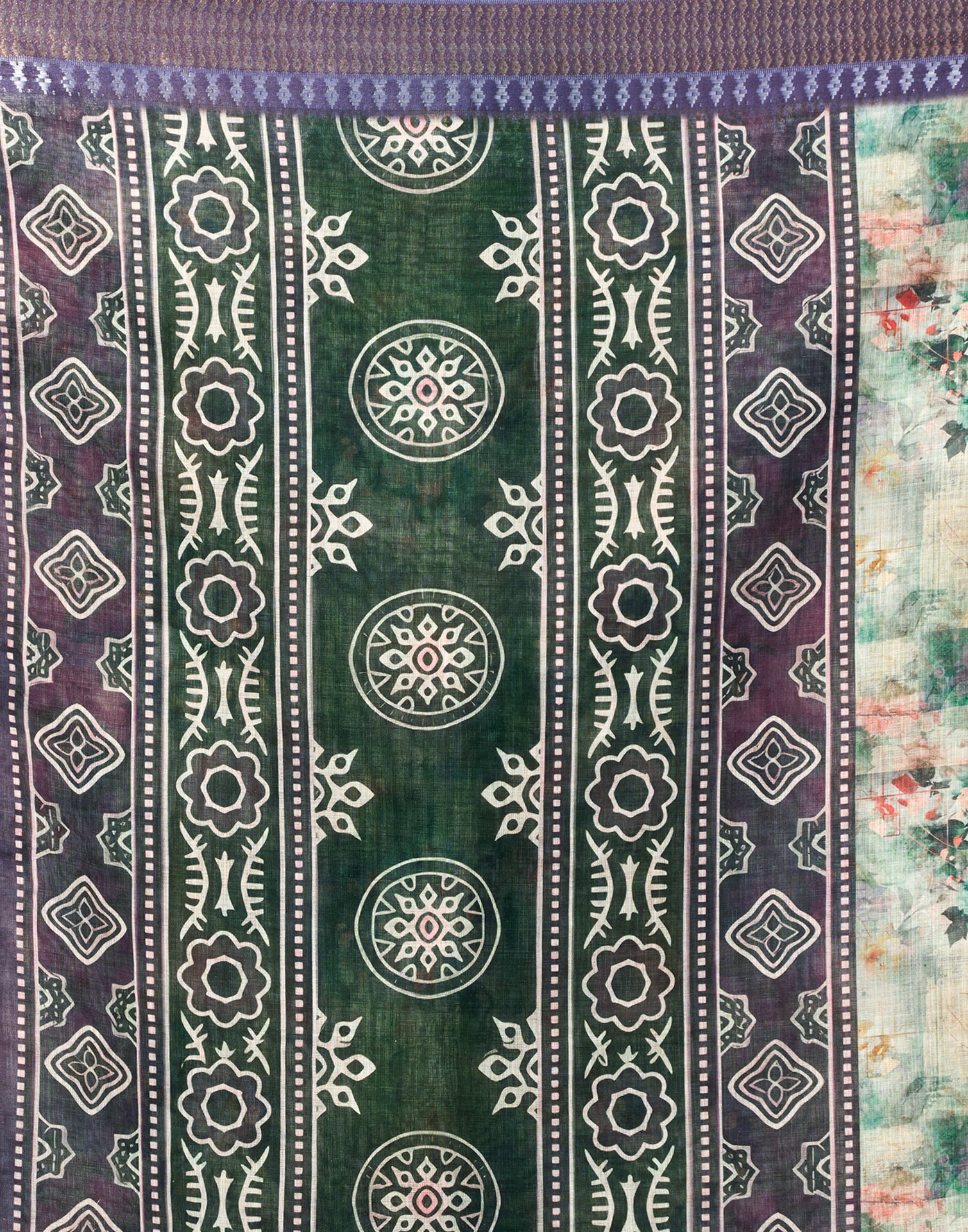 Pista Green Linen Woven Border Floral Printed Saree