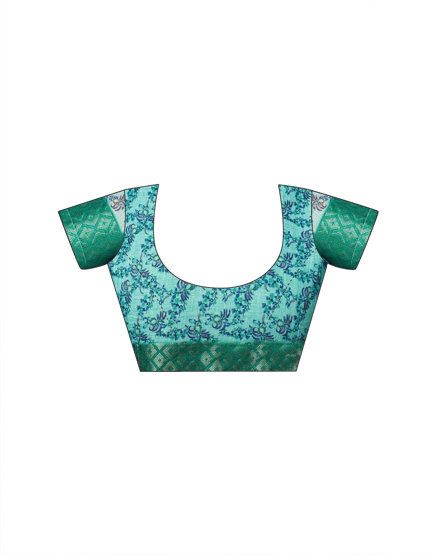 Turquoise Blue Linen Woven Border Floral Printed Saree