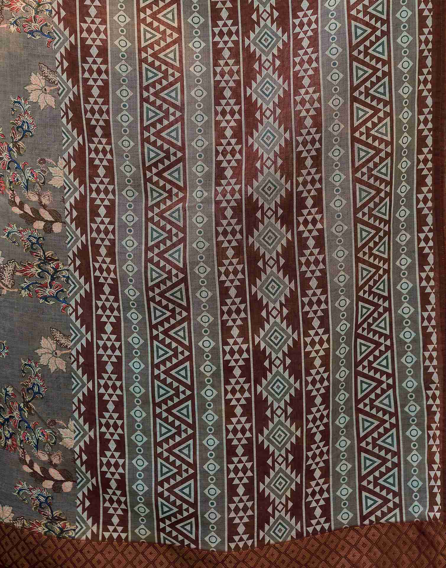 Dusty Beige Linen Woven Border Printed Saree