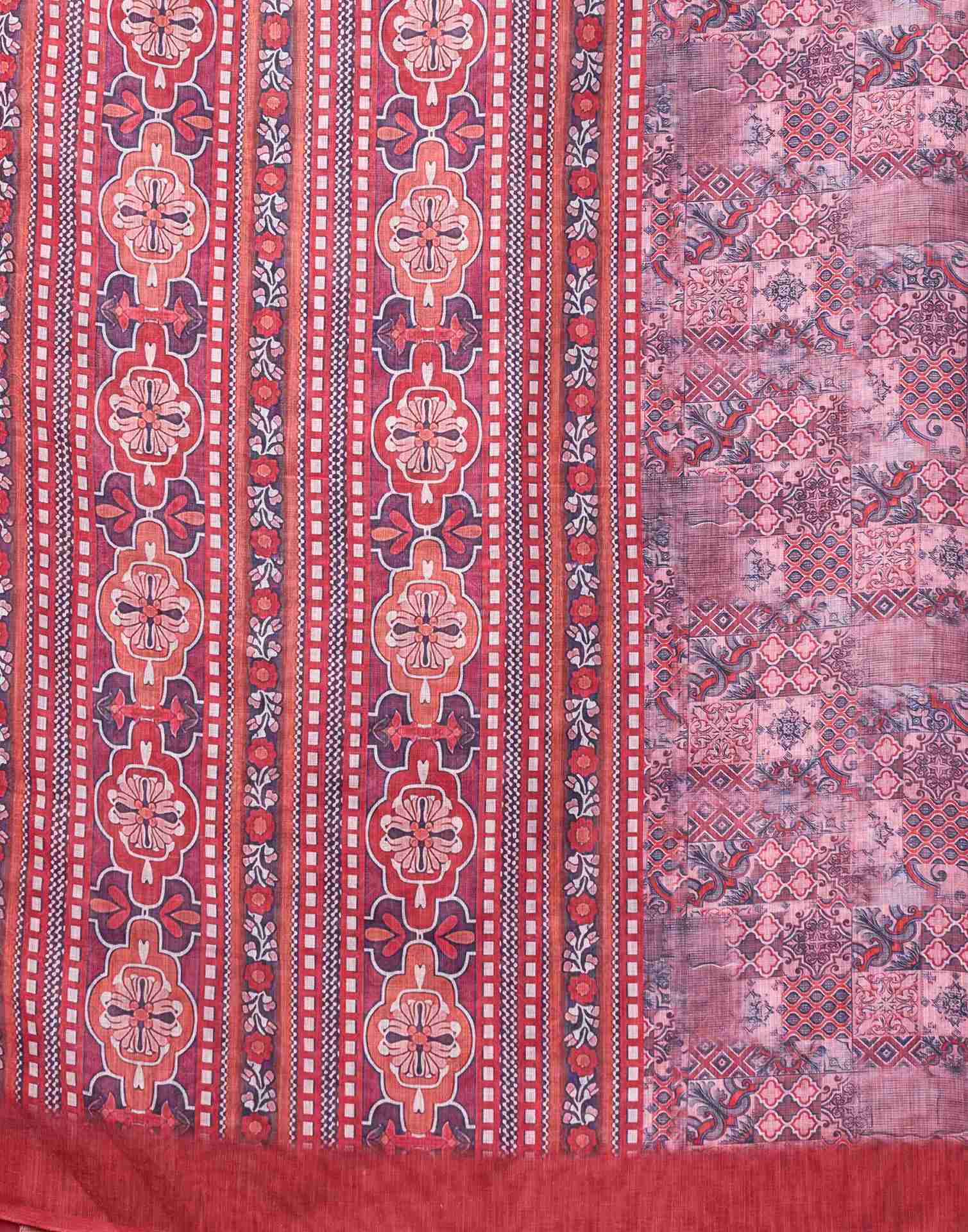 Pink Linen Printed Saree