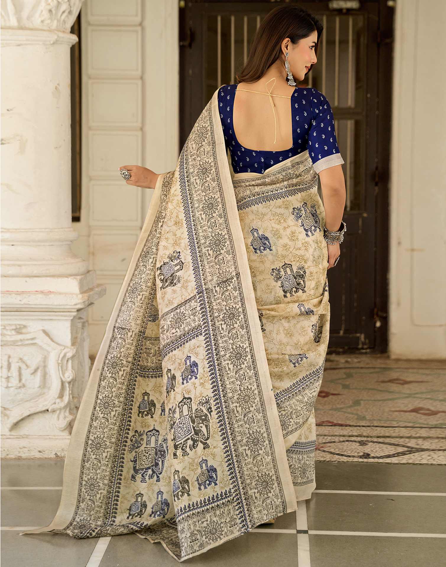 Beige Khadi Printed Saree