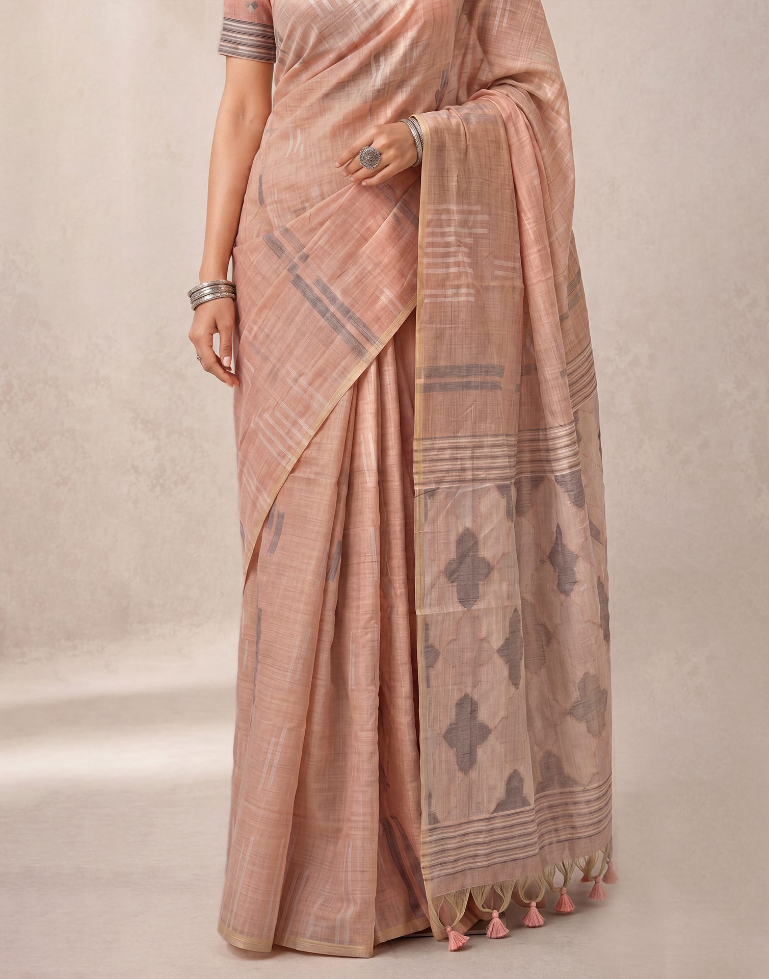 Light Peach Cotton Silk Woven Handloom Saree