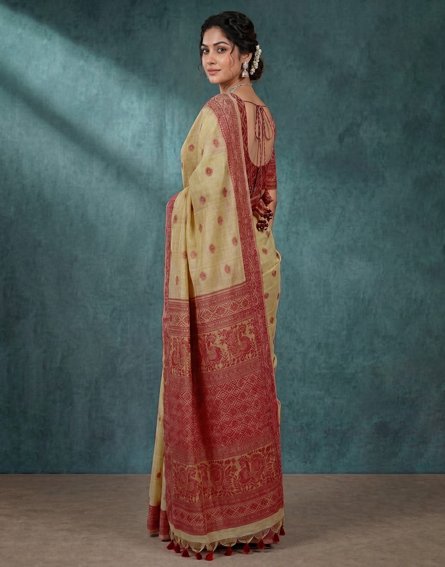 Cream Cotton Silk Woven Saree