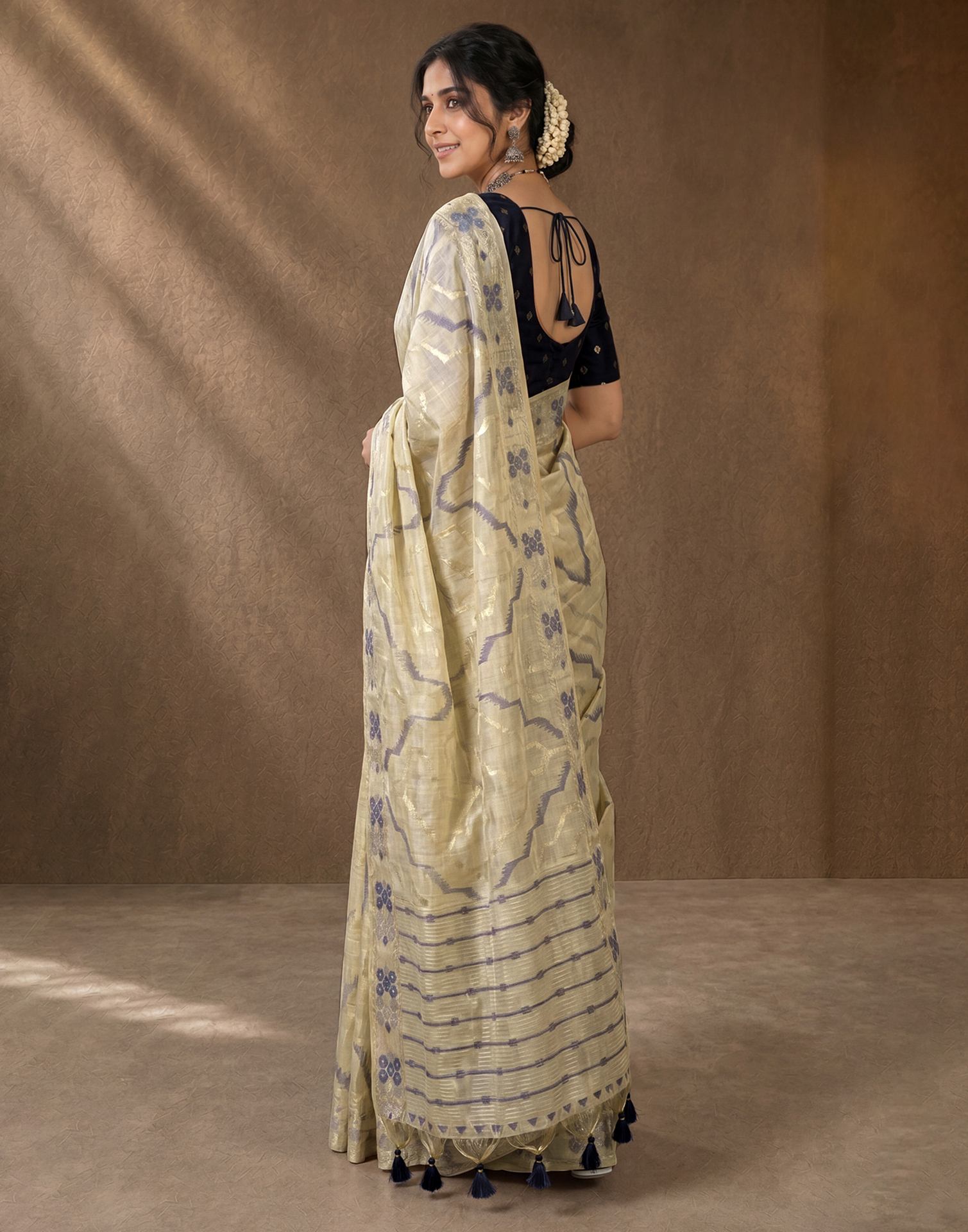 Beige Cotton Silk Woven Saree