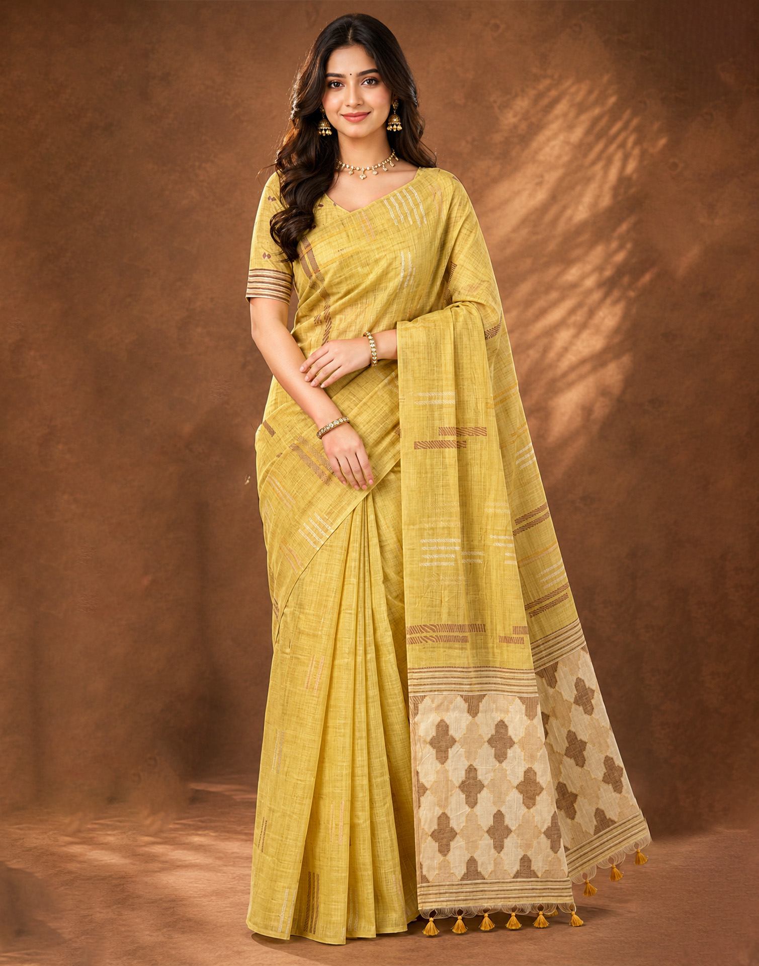 Light Yellow Cotton Silk Woven Saree