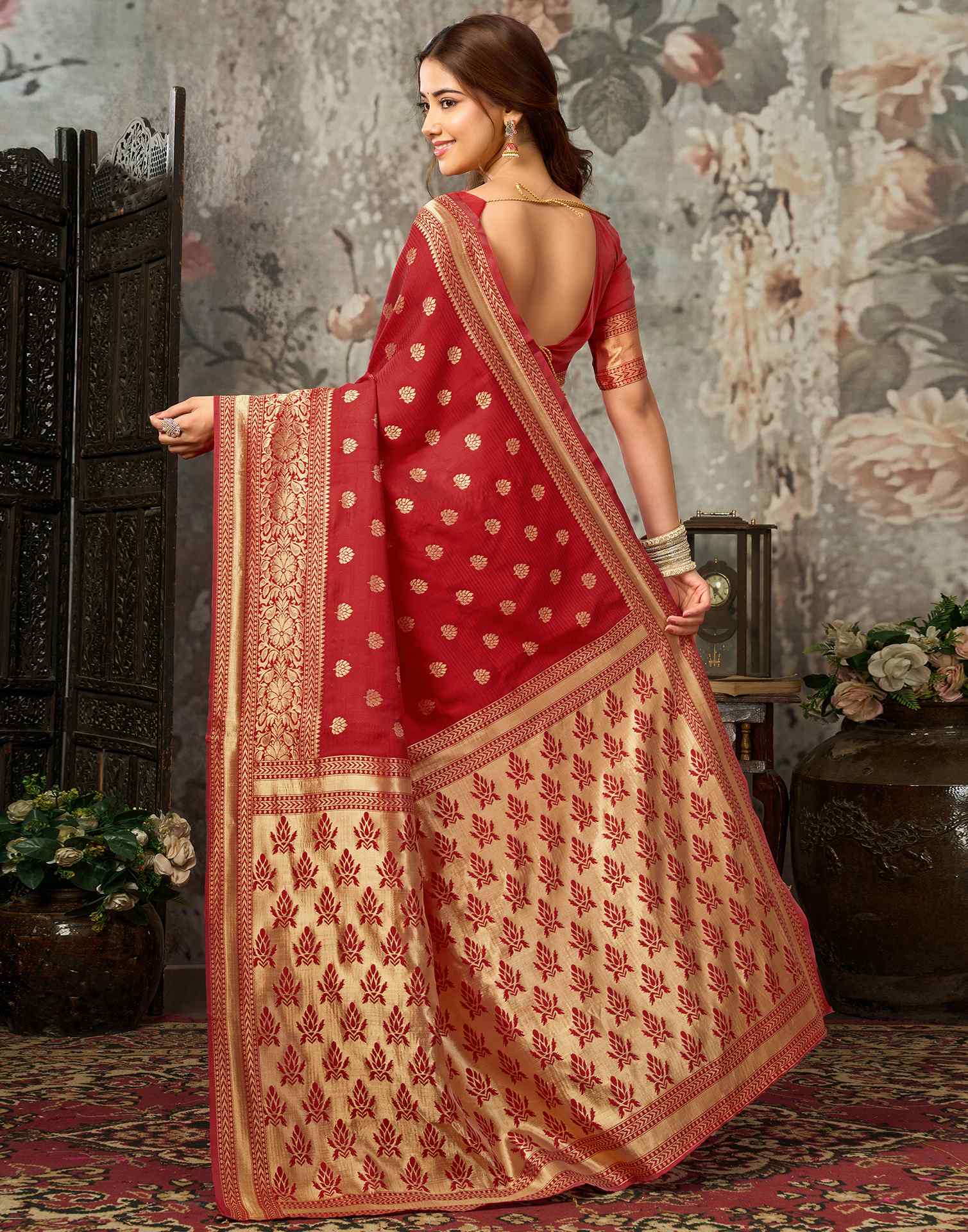 Red Silk Woven Banarasi Saree