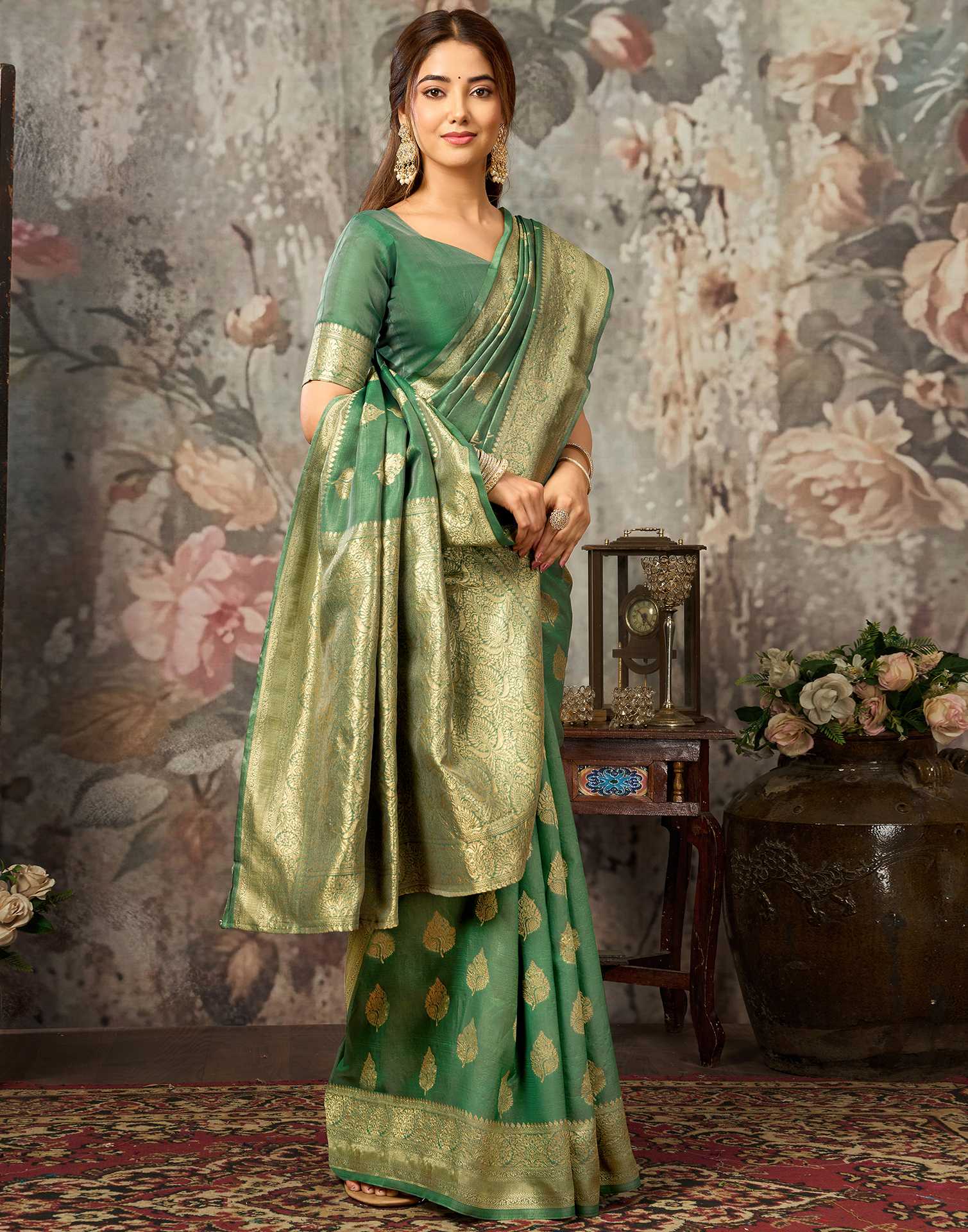 Green Silk Woven Banarasi Saree