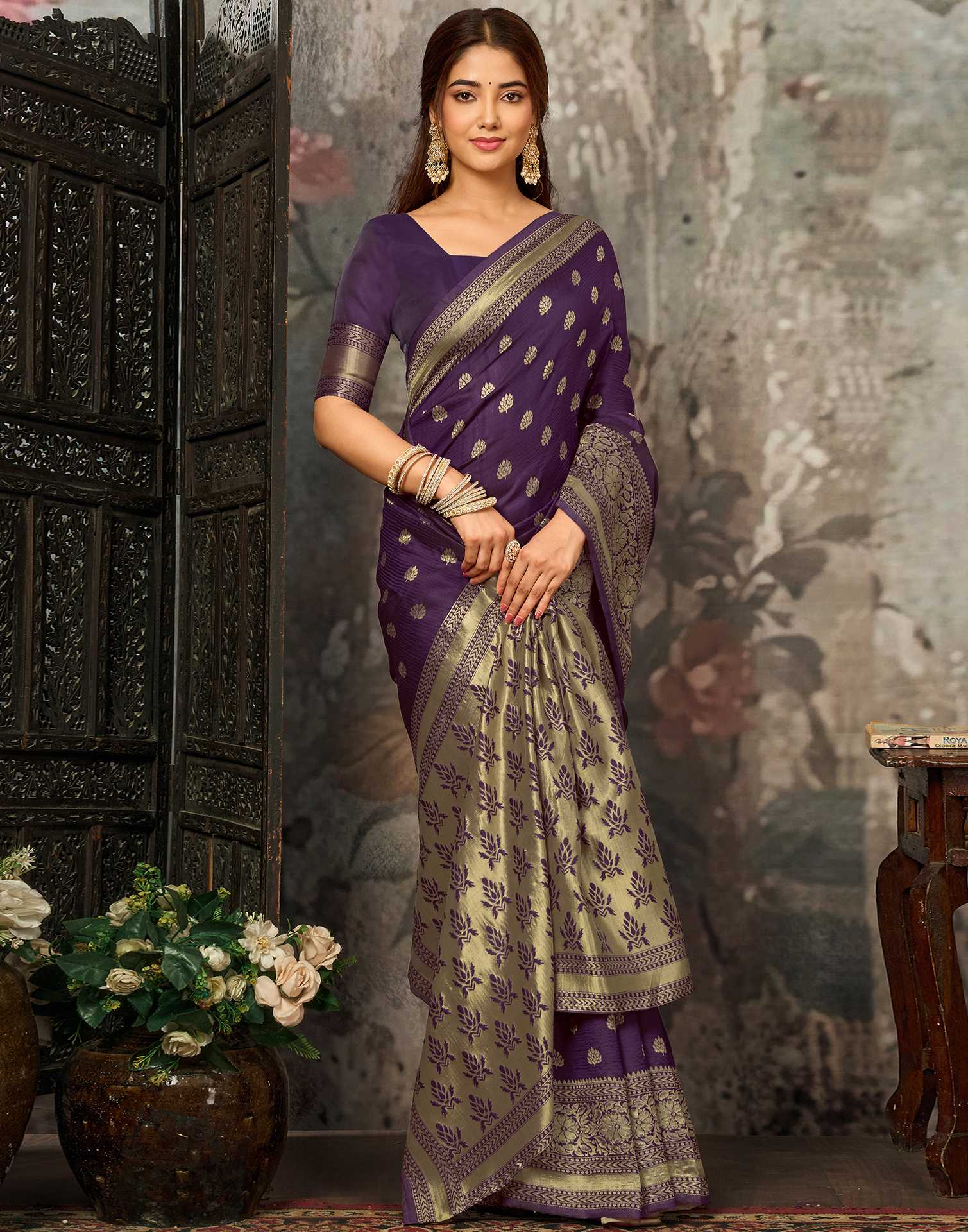 Purple Silk Woven Banarasi Saree