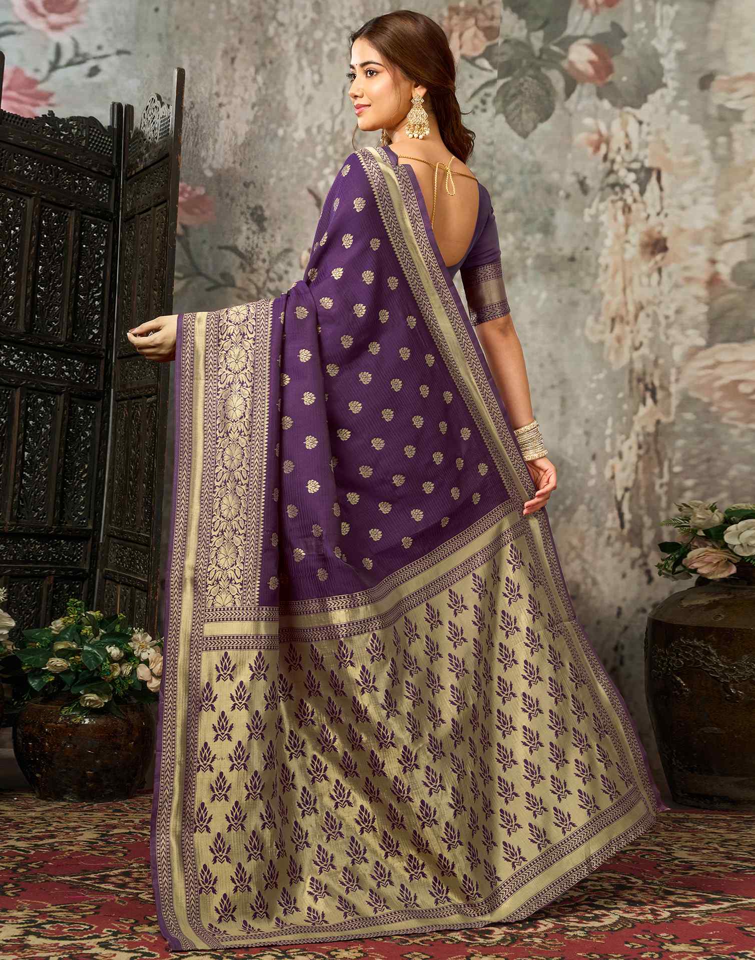 Purple Silk Woven Banarasi Saree