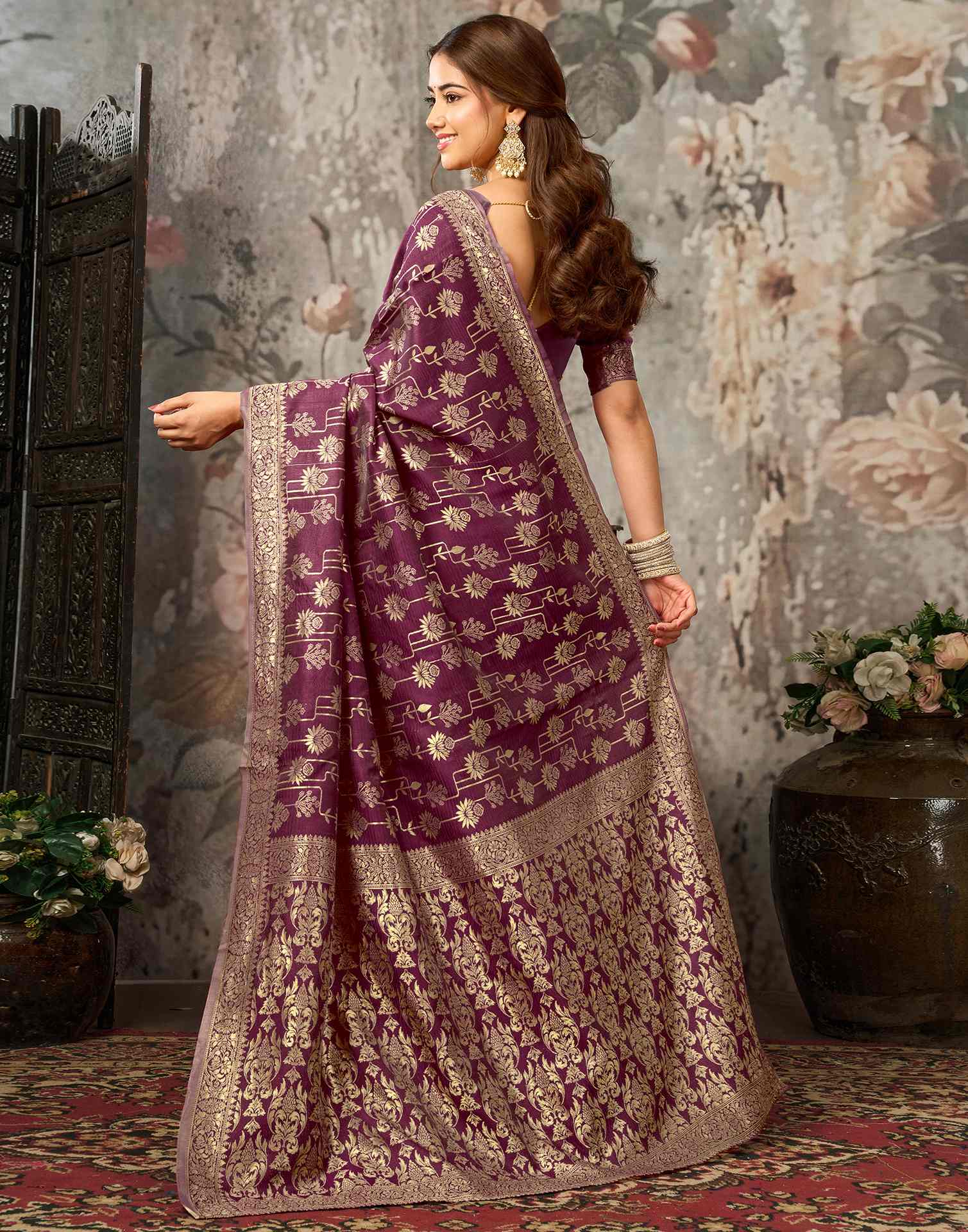 Magenta Silk Woven Banarasi Saree