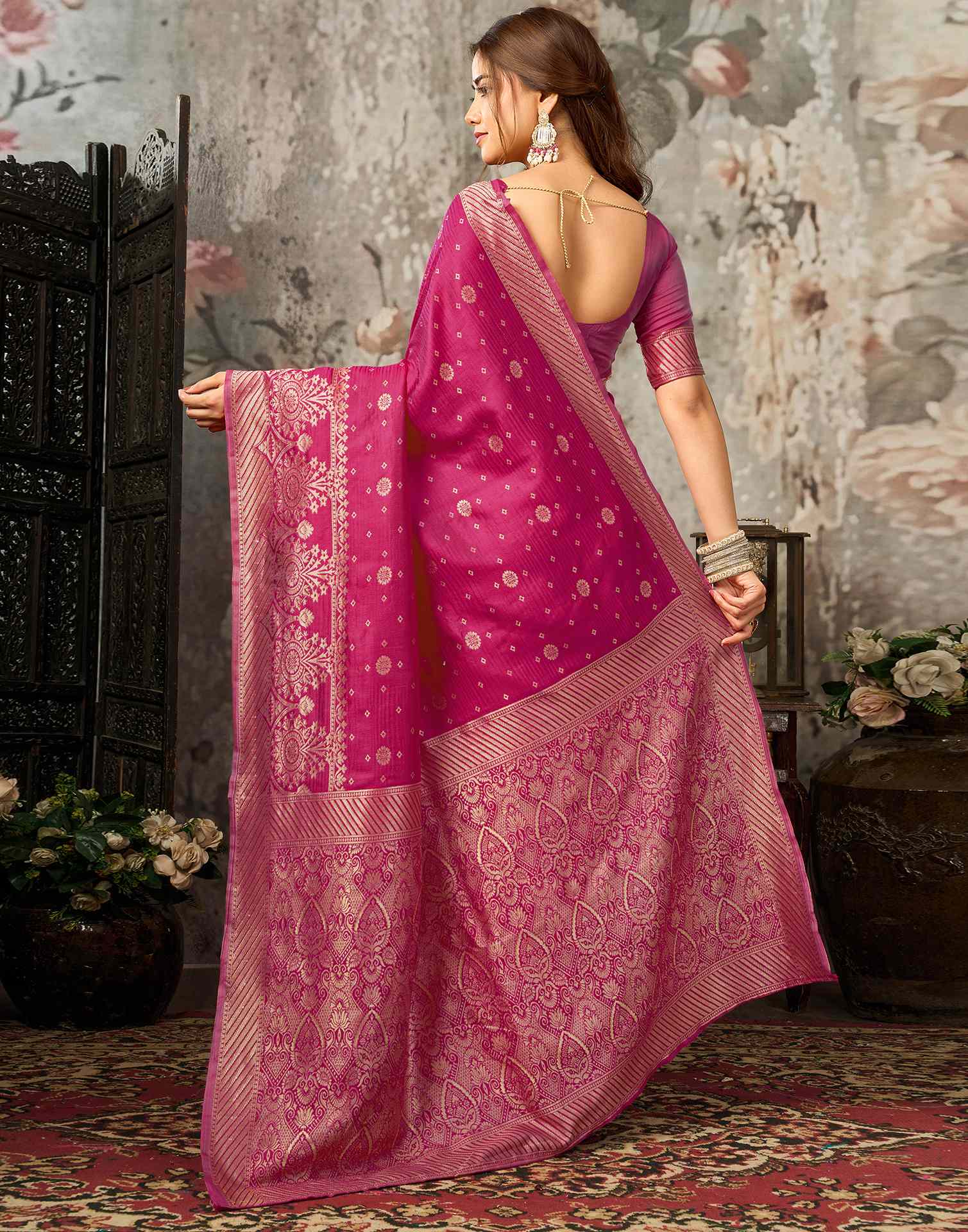 Rani Pink Silk Woven Banarasi Saree