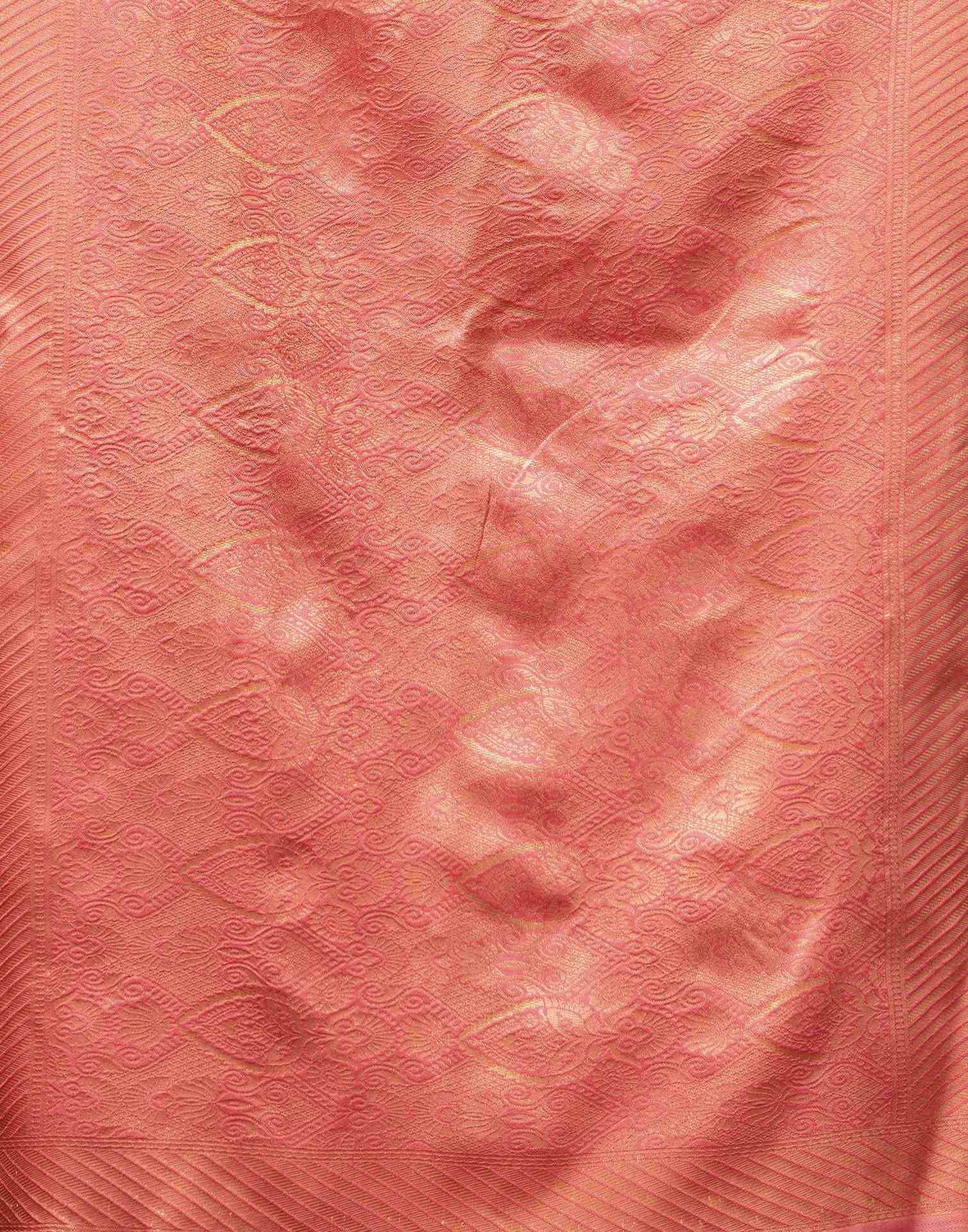 Dark Coral Pink Silk Woven Banarasi Saree