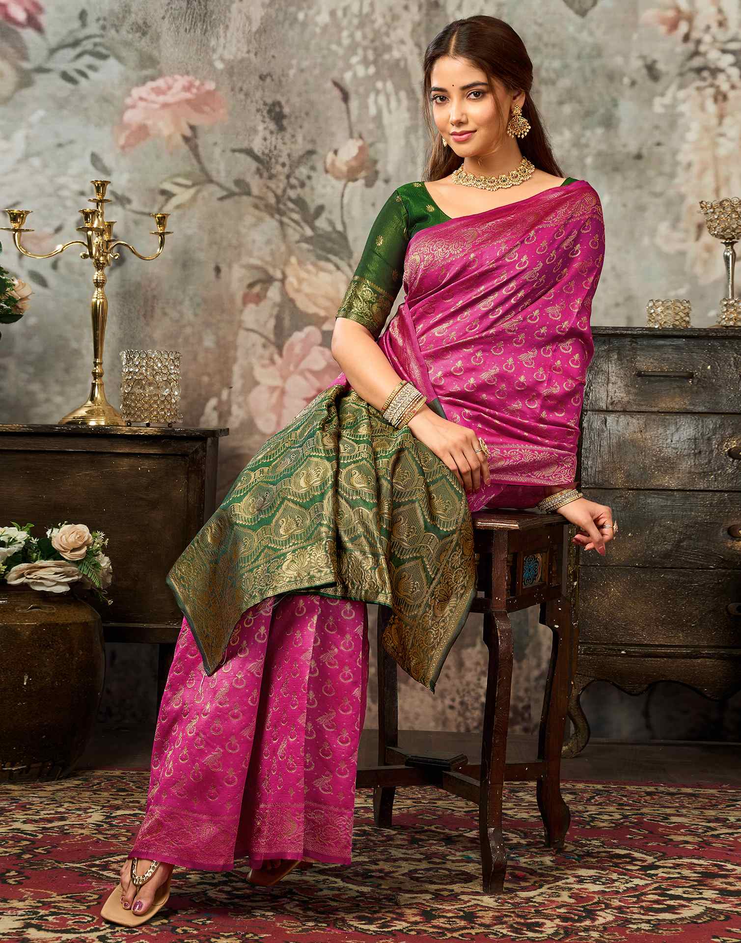 Dark Pink Silk Woven Banarasi Saree