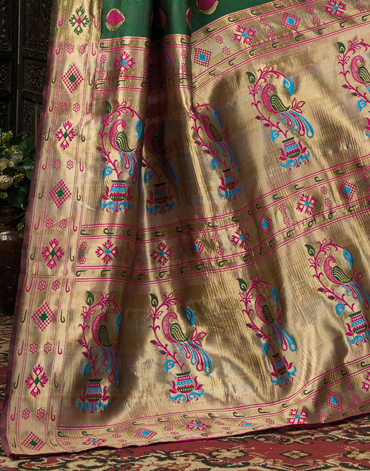 Dark Green Silk Woven Banarasi Saree