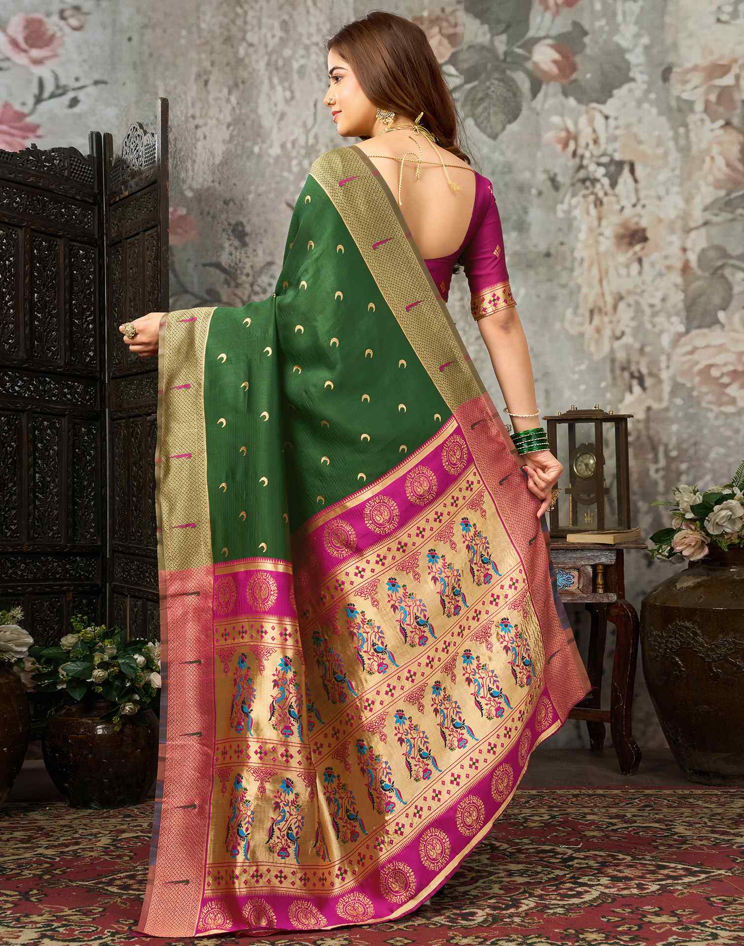 Dark Green Silk Woven Paithani Saree